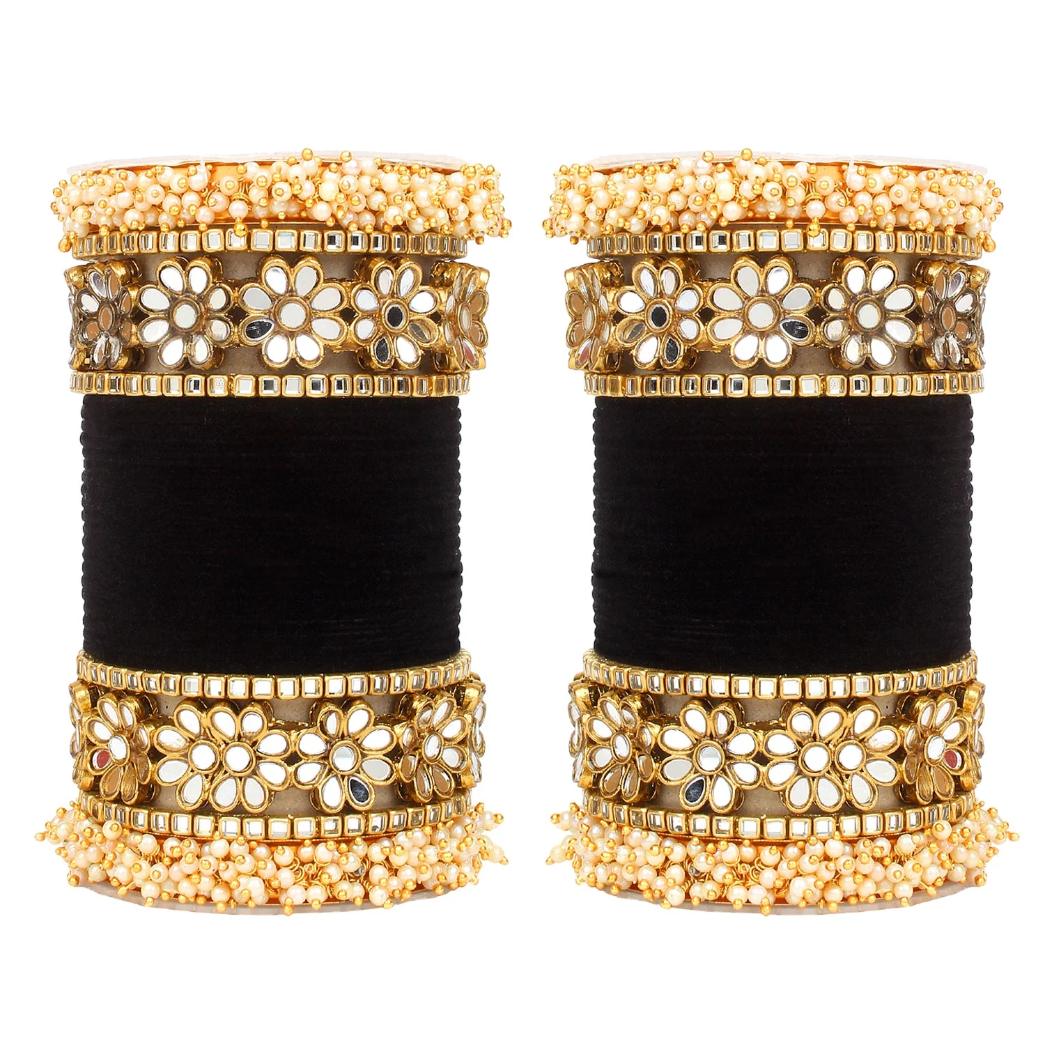 Flower Mirror Bangle Set with Velvet Bangles by Leshya - Image 14