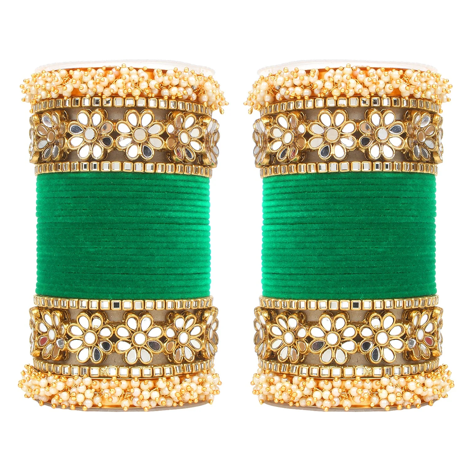 Flower Mirror Bangle Set with Velvet Bangles by Leshya - Image 16