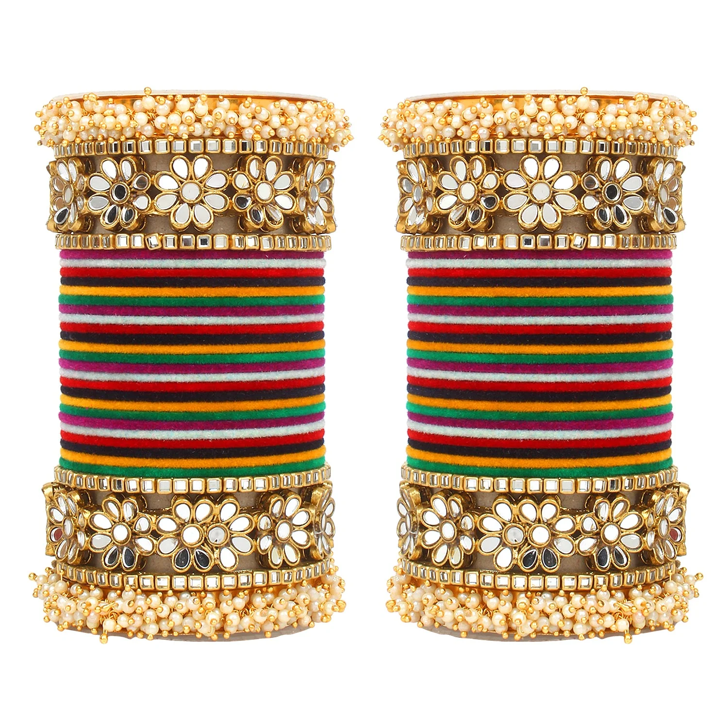 Flower Mirror Bangle Set with Velvet Bangles by Leshya - Image 24