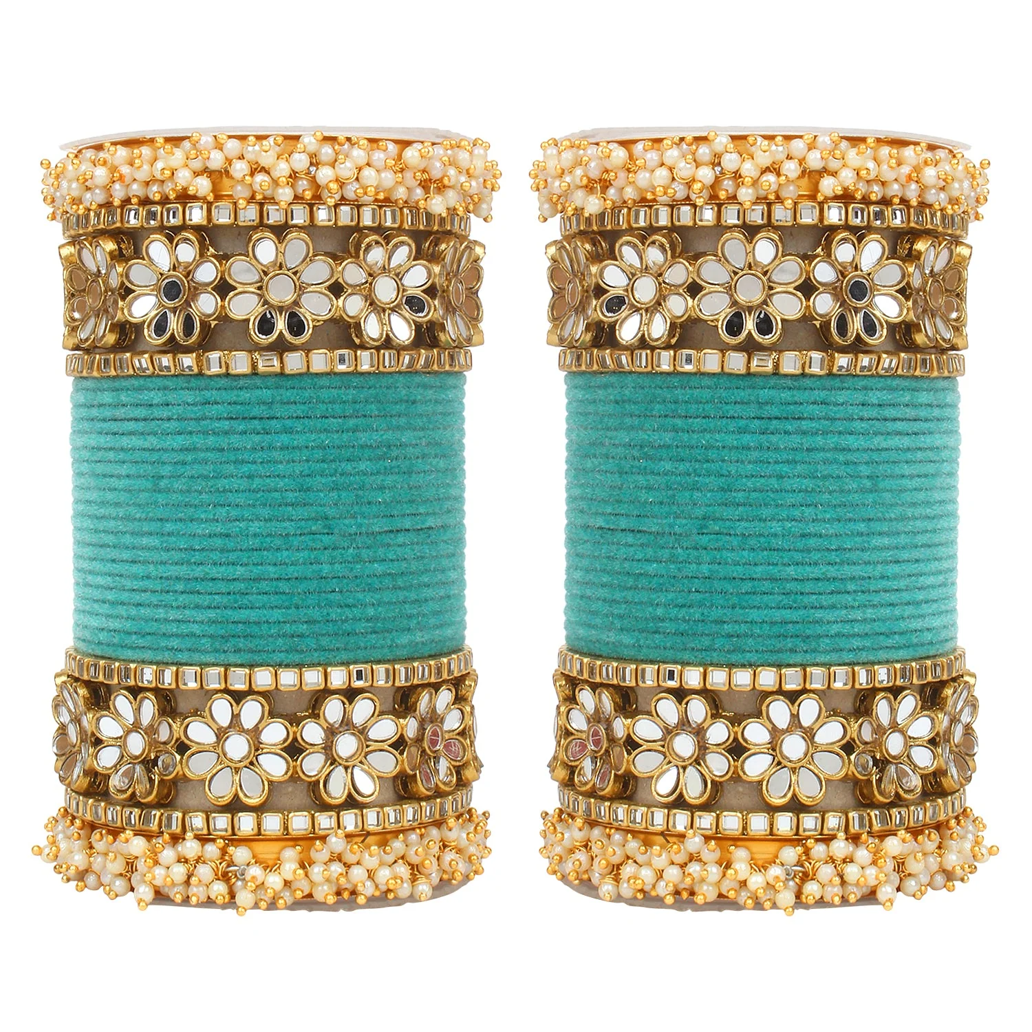 Flower Mirror Bangle Set with Velvet Bangles by Leshya - Image 26