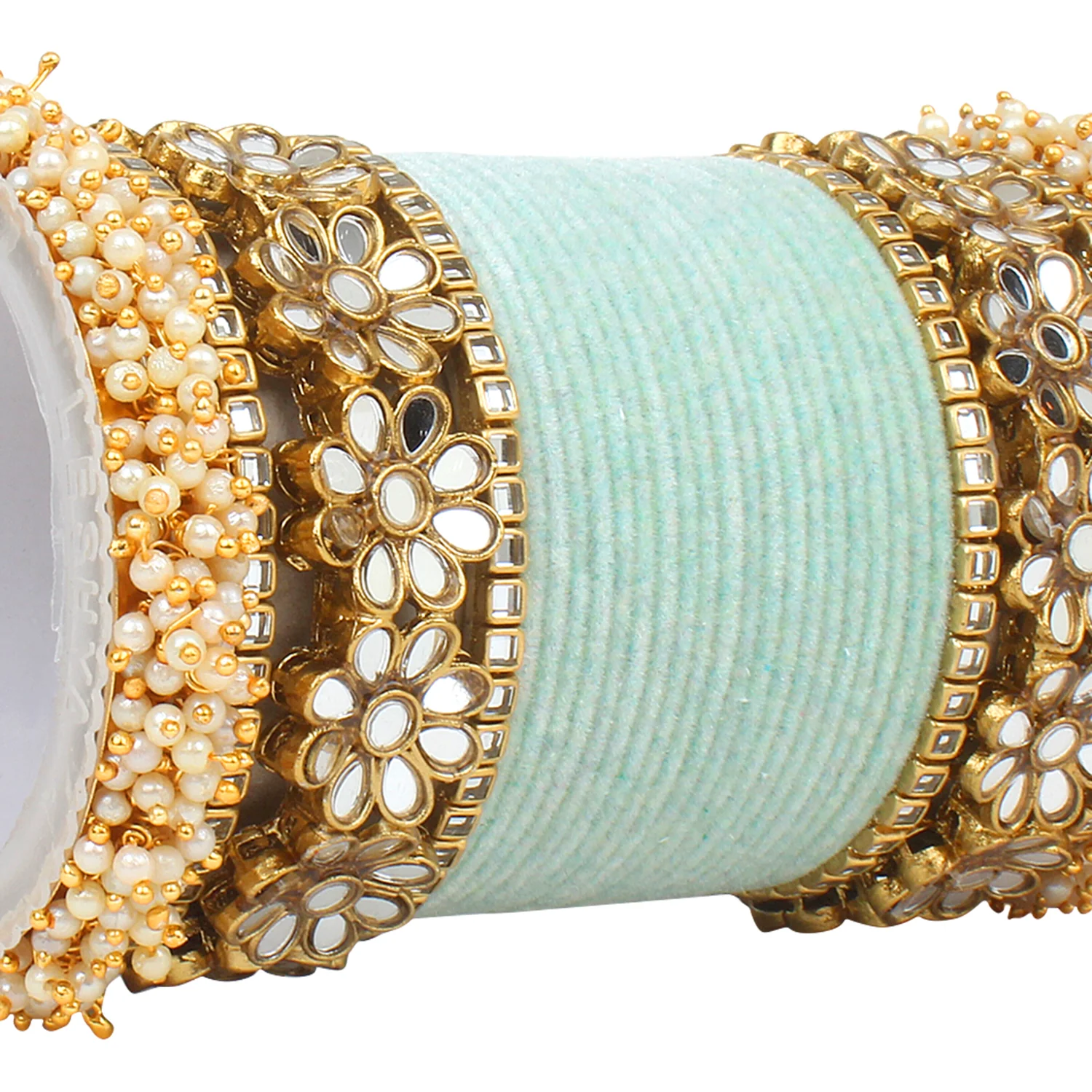 Flower Mirror Bangle Set with Velvet Bangles by Leshya - Image 20