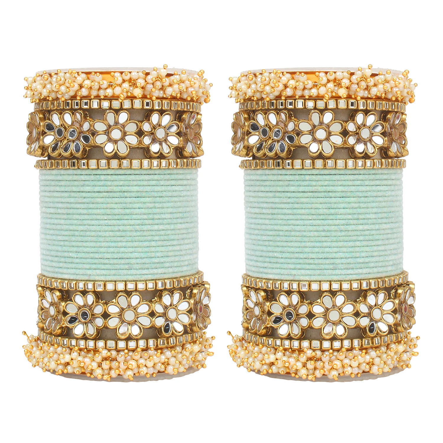 Flower Mirror Bangle Set with Velvet Bangles by Leshya - Image 21