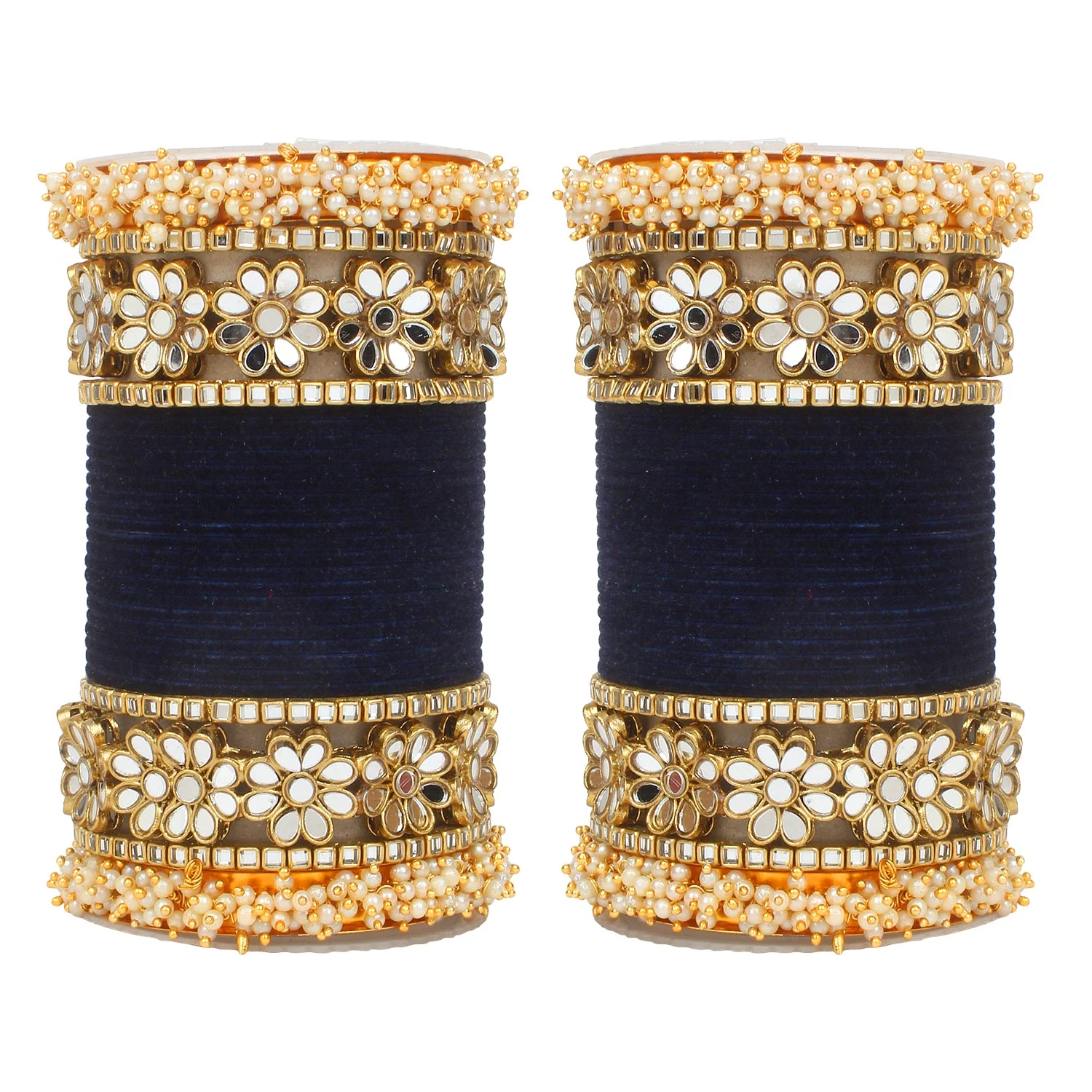 Flower Mirror Bangle Set with Velvet Bangles by Leshya - Image 17