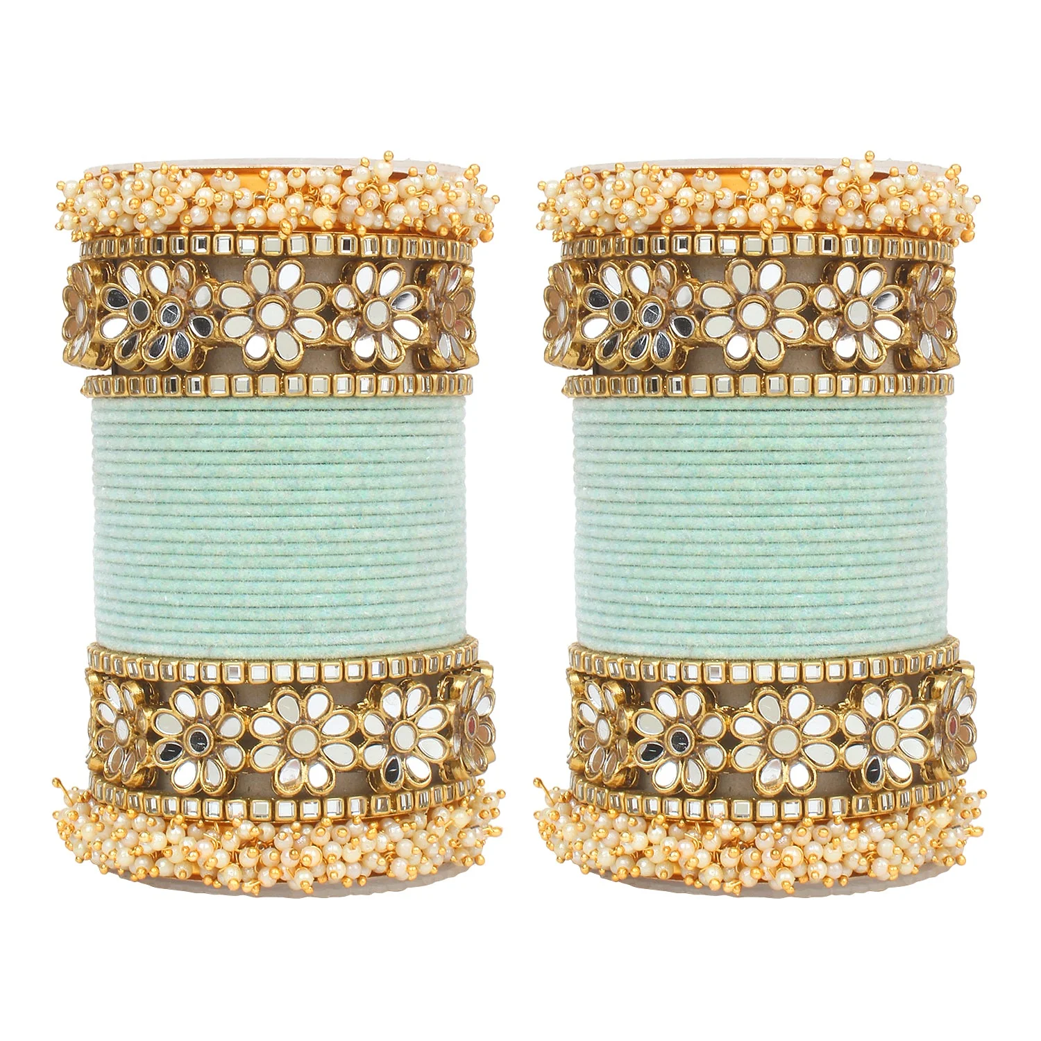 Flower Mirror Bangle Set with Velvet Bangles by Leshya - Image 21