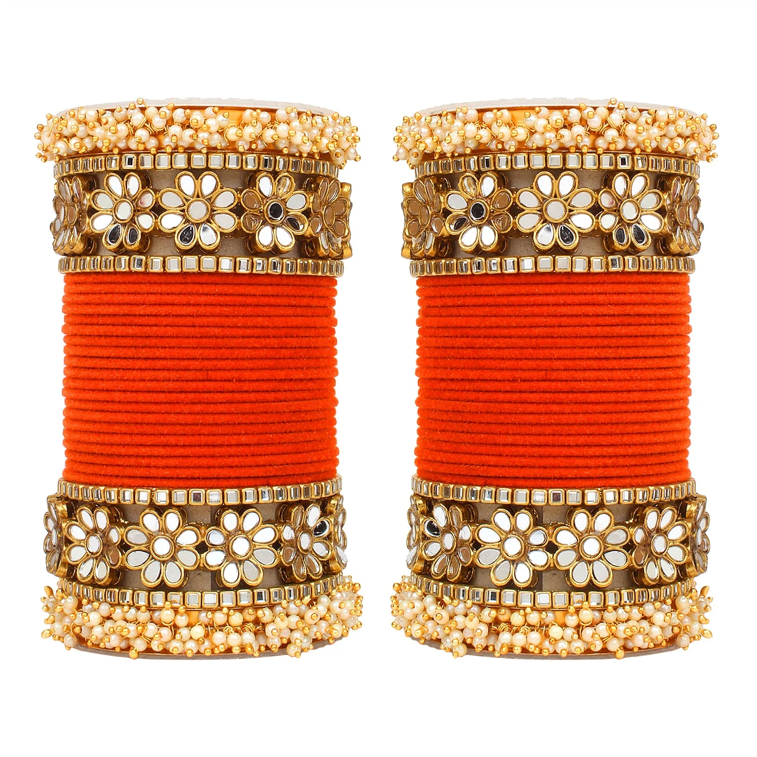Flower Mirror Bangle Set with Velvet Bangles by Leshya - Image 22