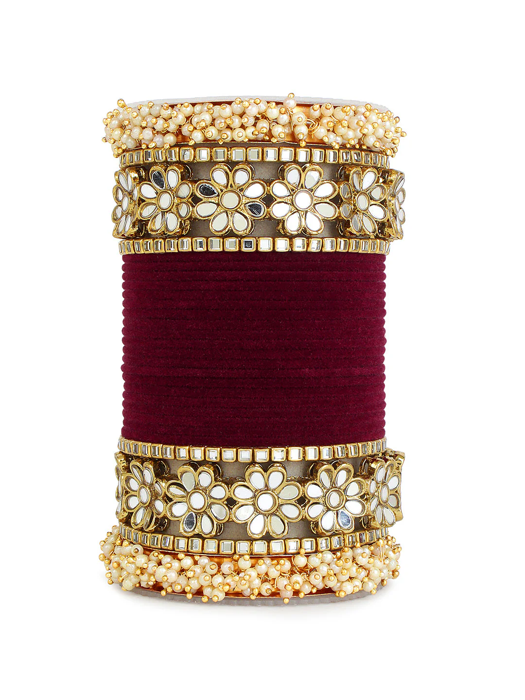 Flower Mirror Bangle Set with Velvet Bangles by Leshya - Image 6