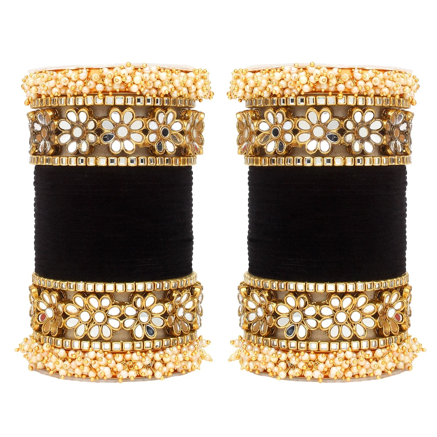Flower Mirror Bangle Set with Velvet Bangles by Leshya - Image 12