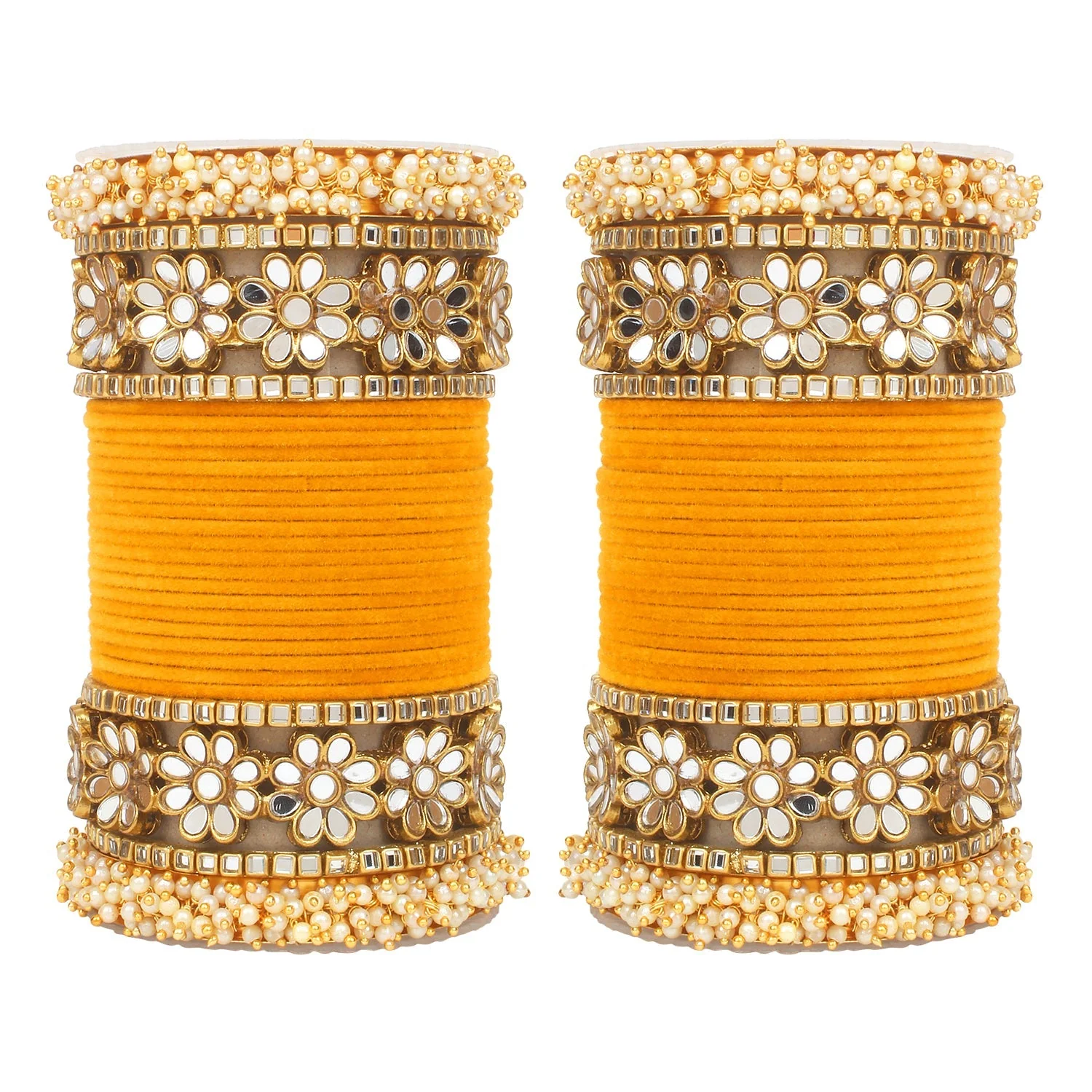 Flower Mirror Bangle Set with Velvet Bangles by Leshya - Image 19