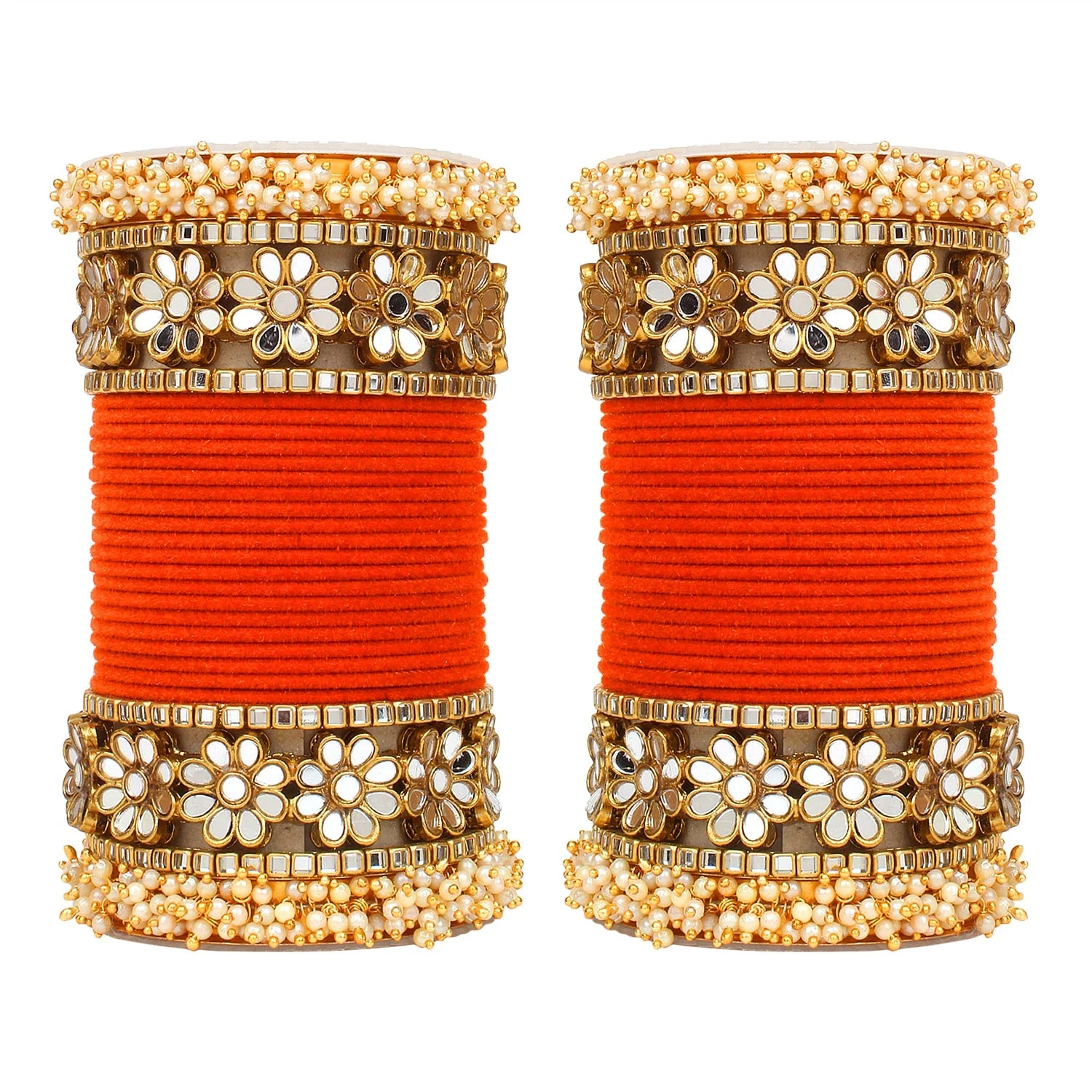 Flower Mirror Bangle Set with Velvet Bangles by Leshya - Image 22