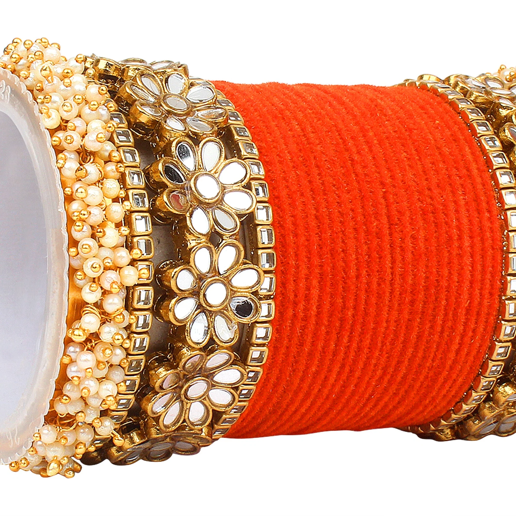 Flower Mirror Bangle Set with Velvet Bangles by Leshya - Image 23
