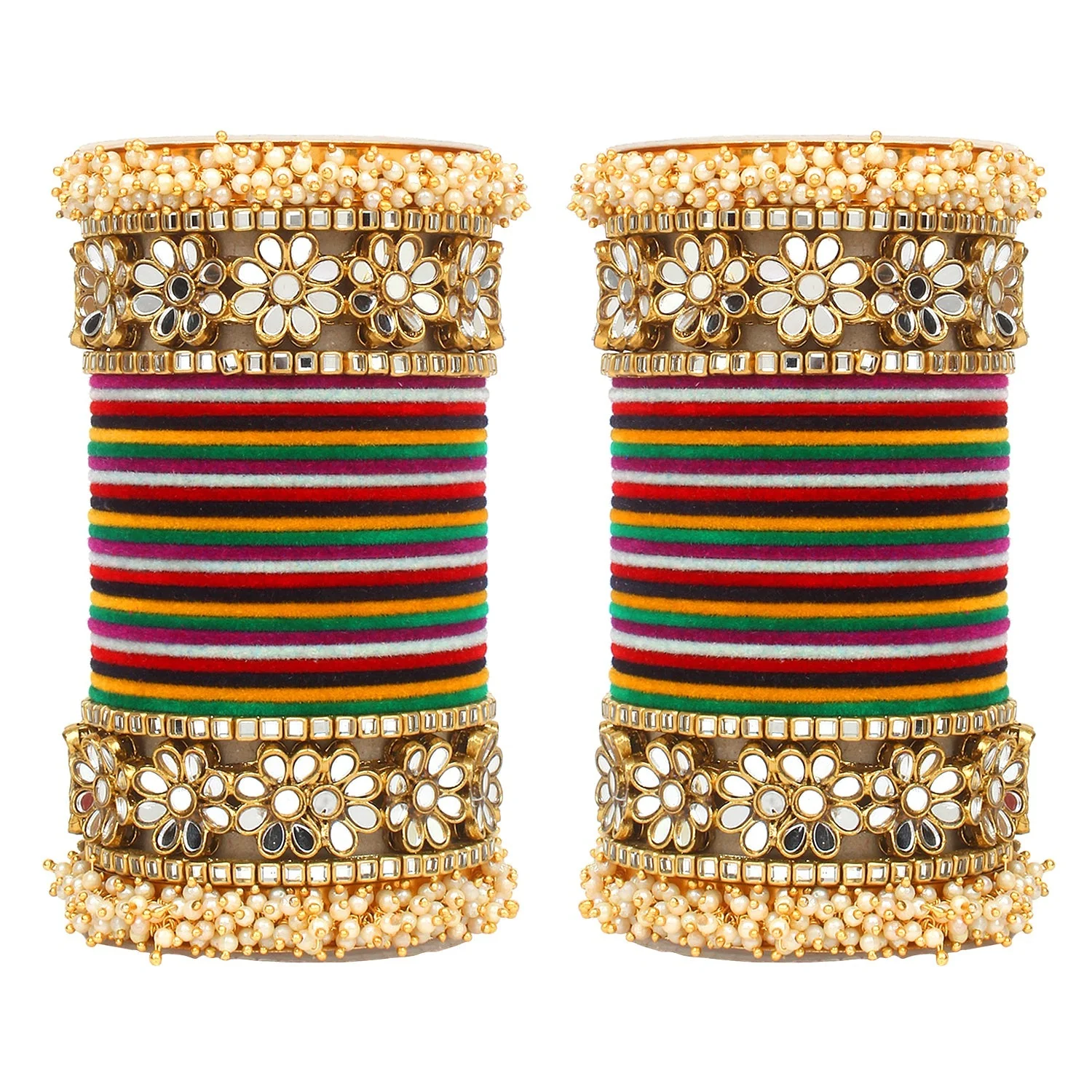 Flower Mirror Bangle Set with Velvet Bangles by Leshya - Image 24