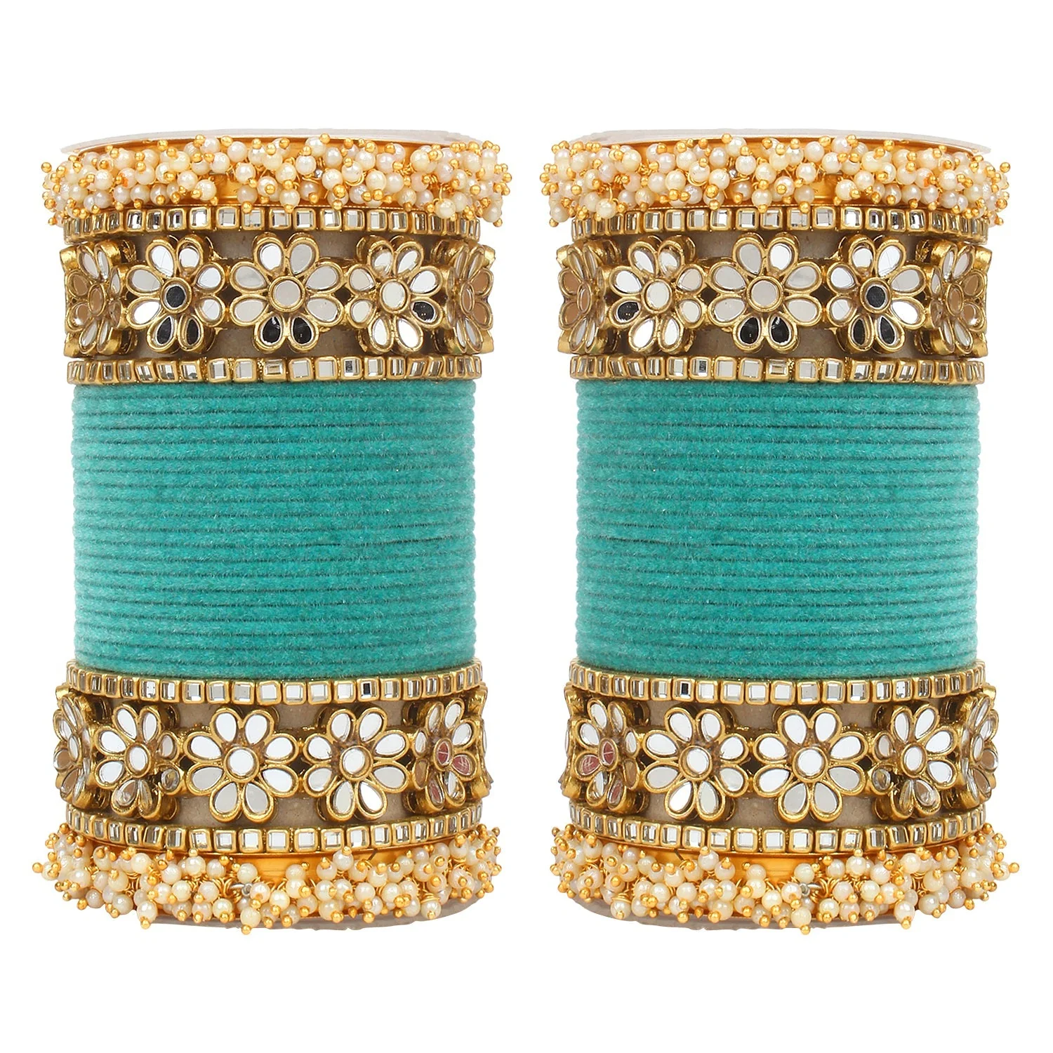 Flower Mirror Bangle Set with Velvet Bangles by Leshya - Image 26