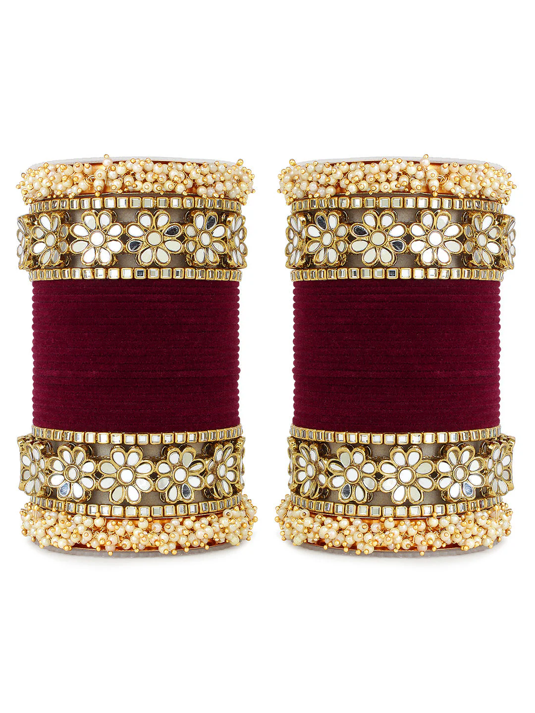 Flower Mirror Bangle Set with Velvet Bangles by Leshya - Image 6