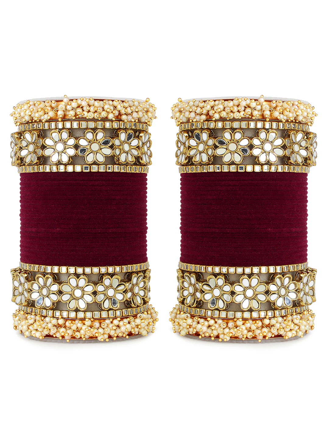 Flower Mirror Bangle Set with Velvet Bangles by Leshya - Image 4