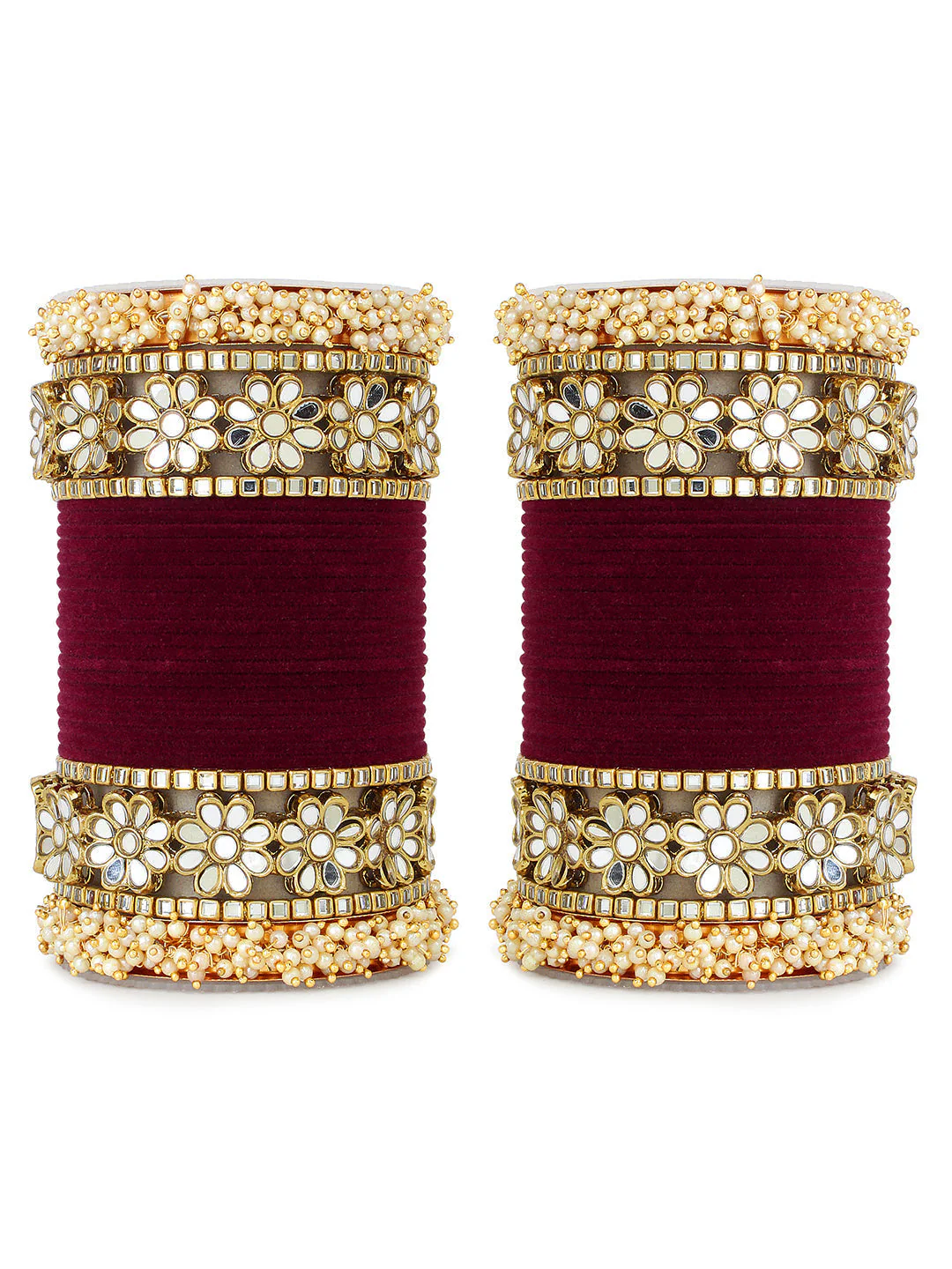 Flower Mirror Bangle Set with Velvet Bangles by Leshya - Image 12