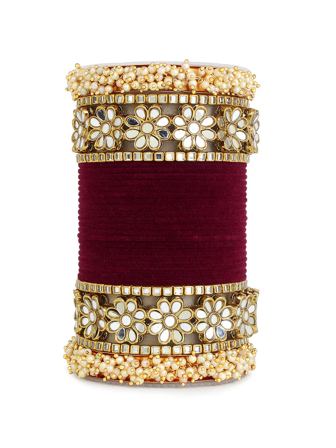 Flower Mirror Bangle Set with Velvet Bangles by Leshya - Image 14