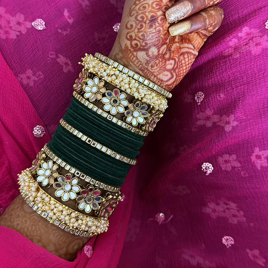 Flower Mirror Bangle Set with Velvet Bangles by Leshya - Image 15