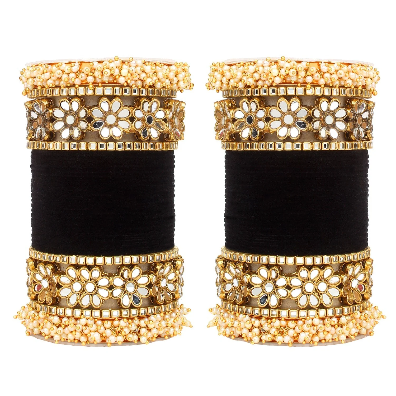 Flower Mirror Bangle Set with Velvet Bangles by Leshya - Image 18
