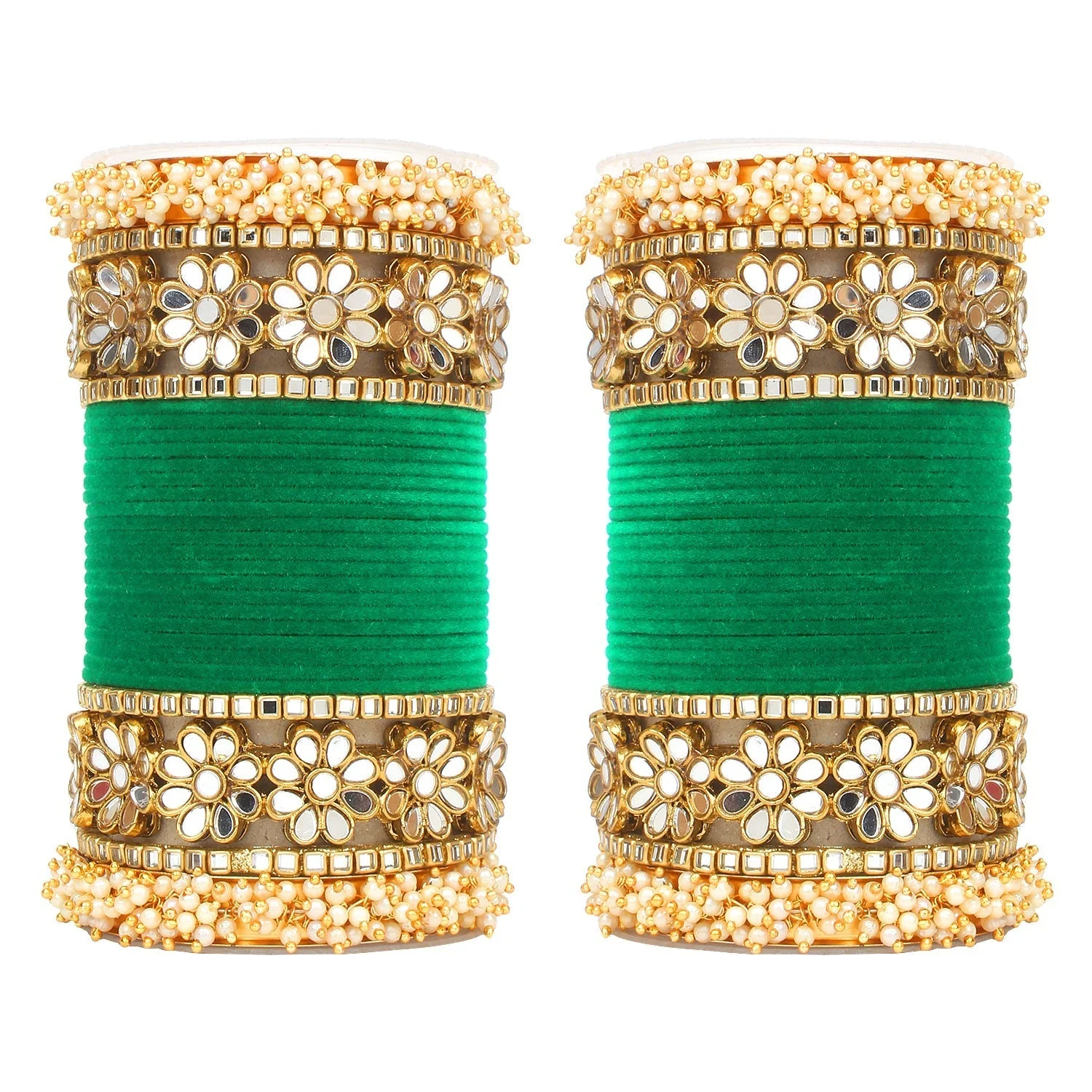 Flower Mirror Bangle Set with Velvet Bangles by Leshya - Image 20