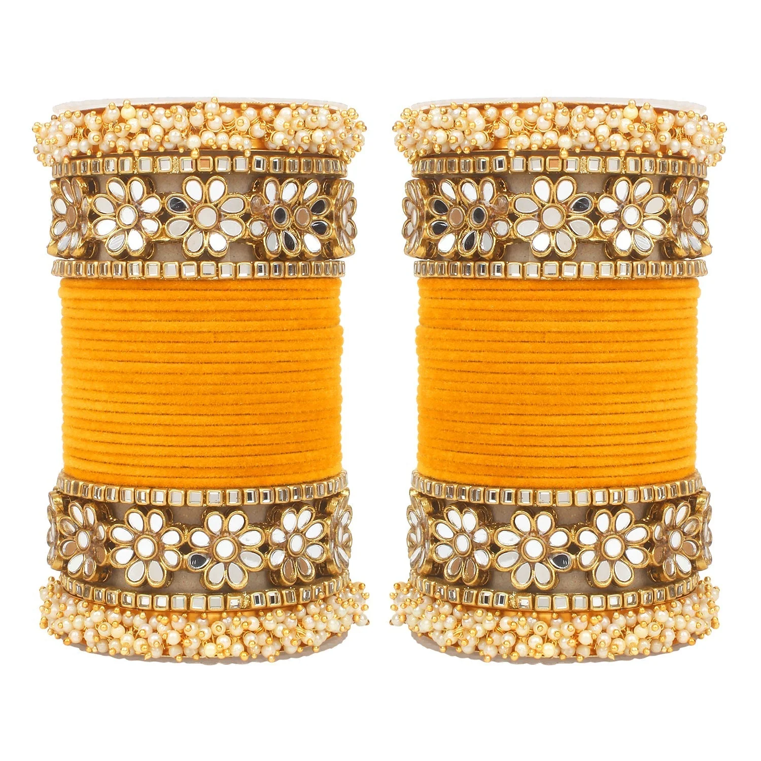 Flower Mirror Bangle Set with Velvet Bangles by Leshya - Image 23
