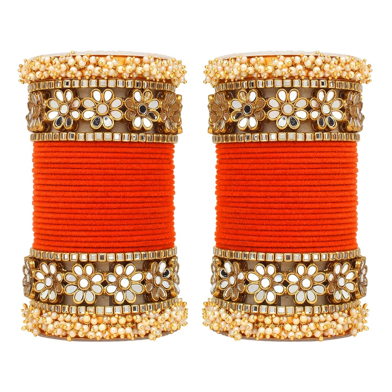 Flower Mirror Bangle Set with Velvet Bangles by Leshya - Image 24