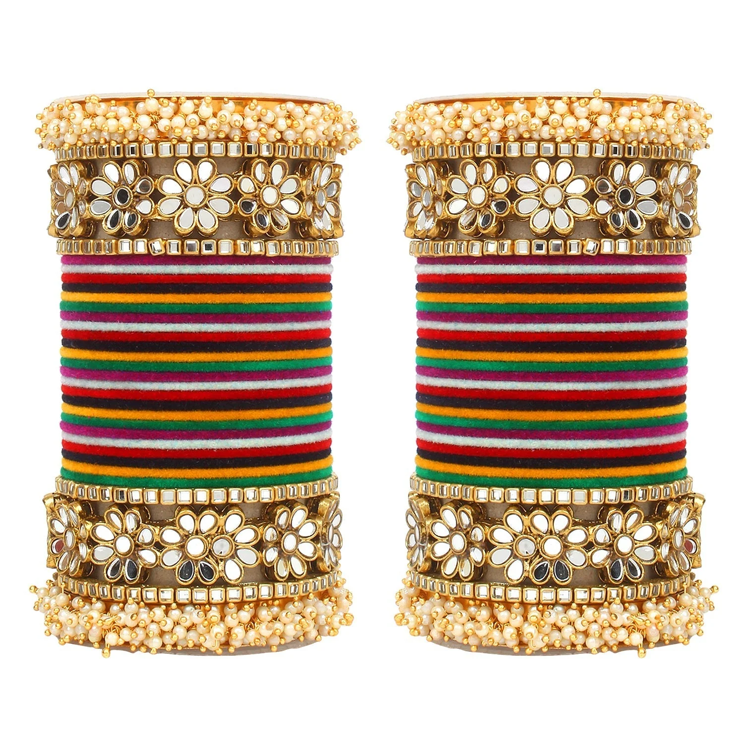 Flower Mirror Bangle Set with Velvet Bangles by Leshya - Image 26