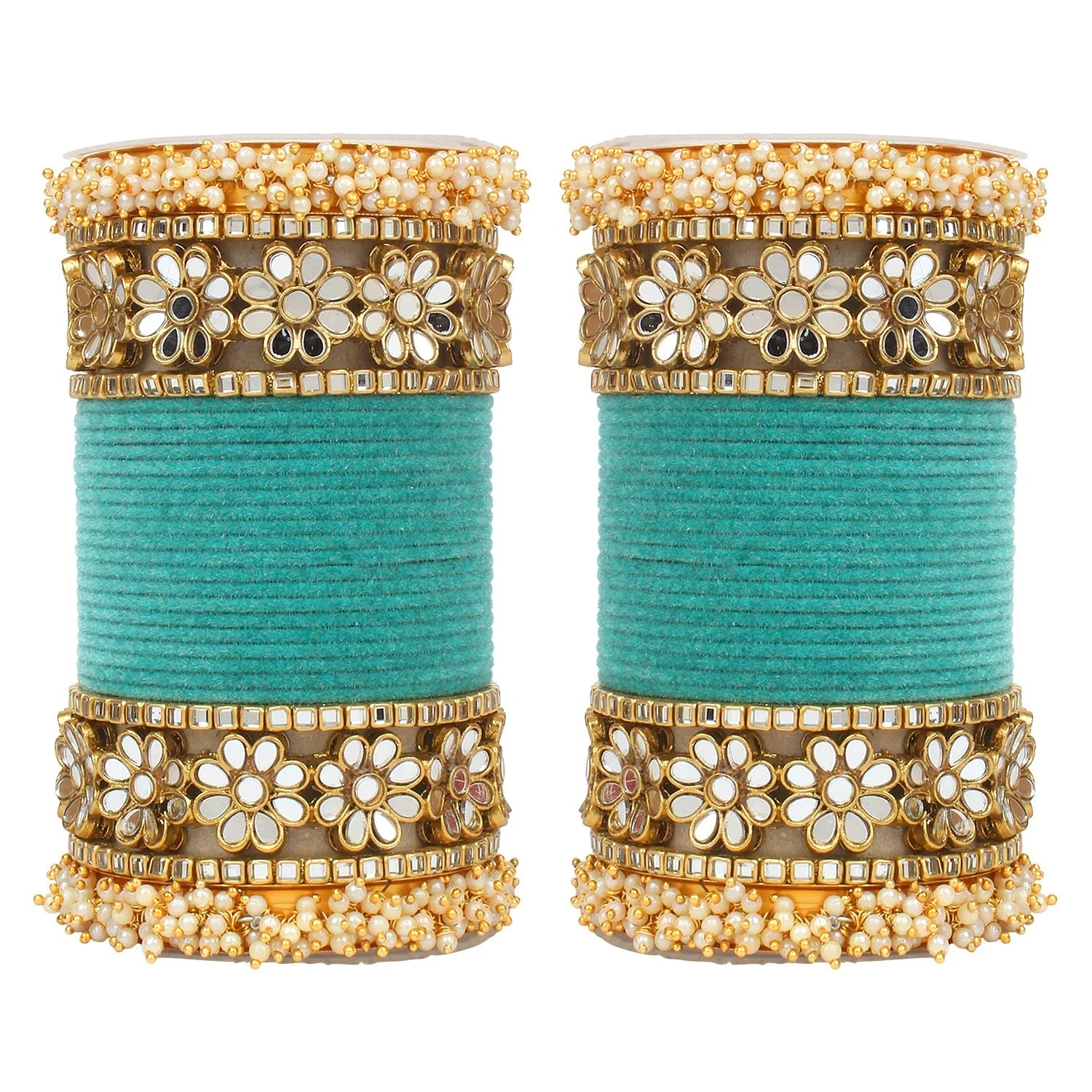 Flower Mirror Bangle Set with Velvet Bangles by Leshya - Image 3
