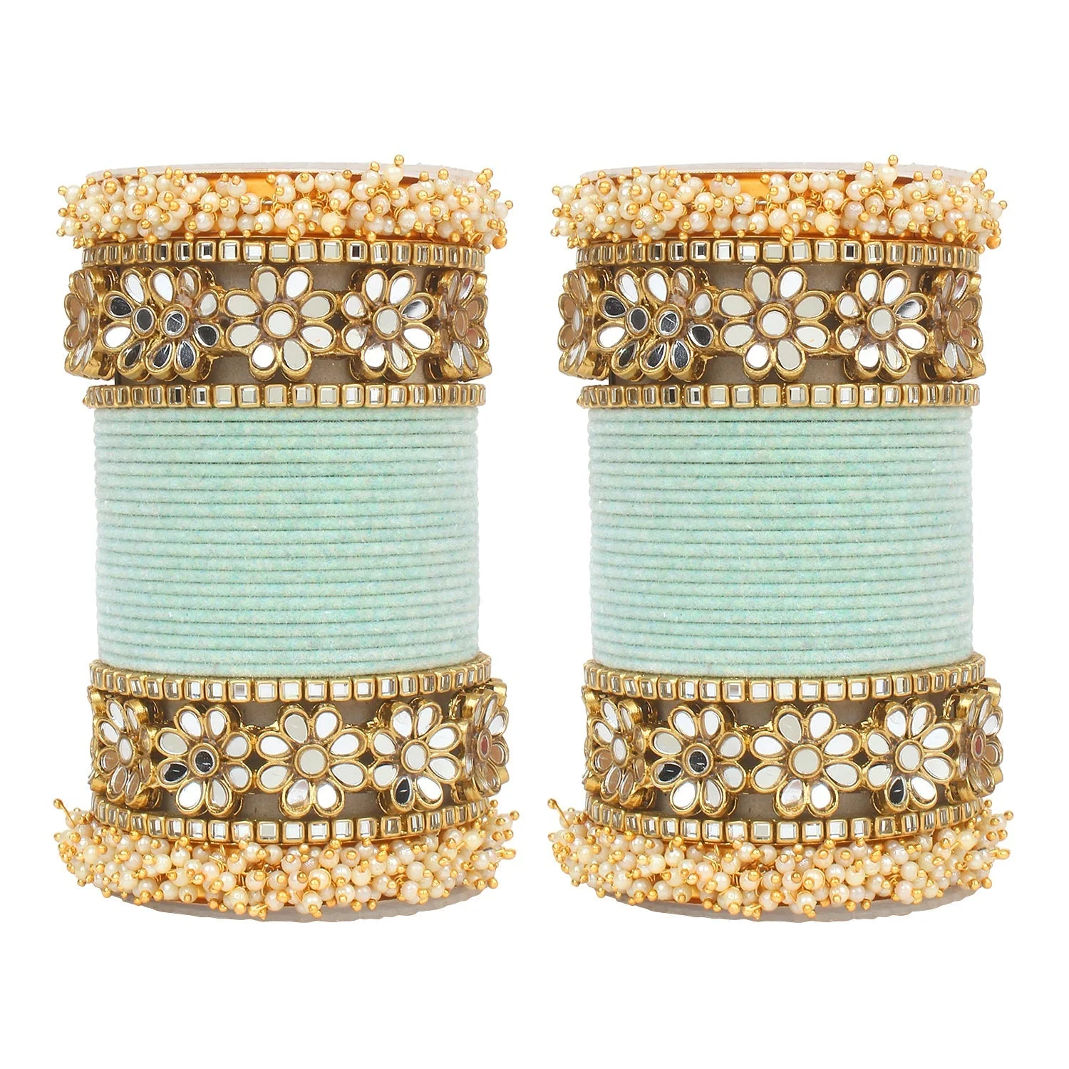 Flower Mirror Bangle Set with Velvet Bangles by Leshya - Image 5