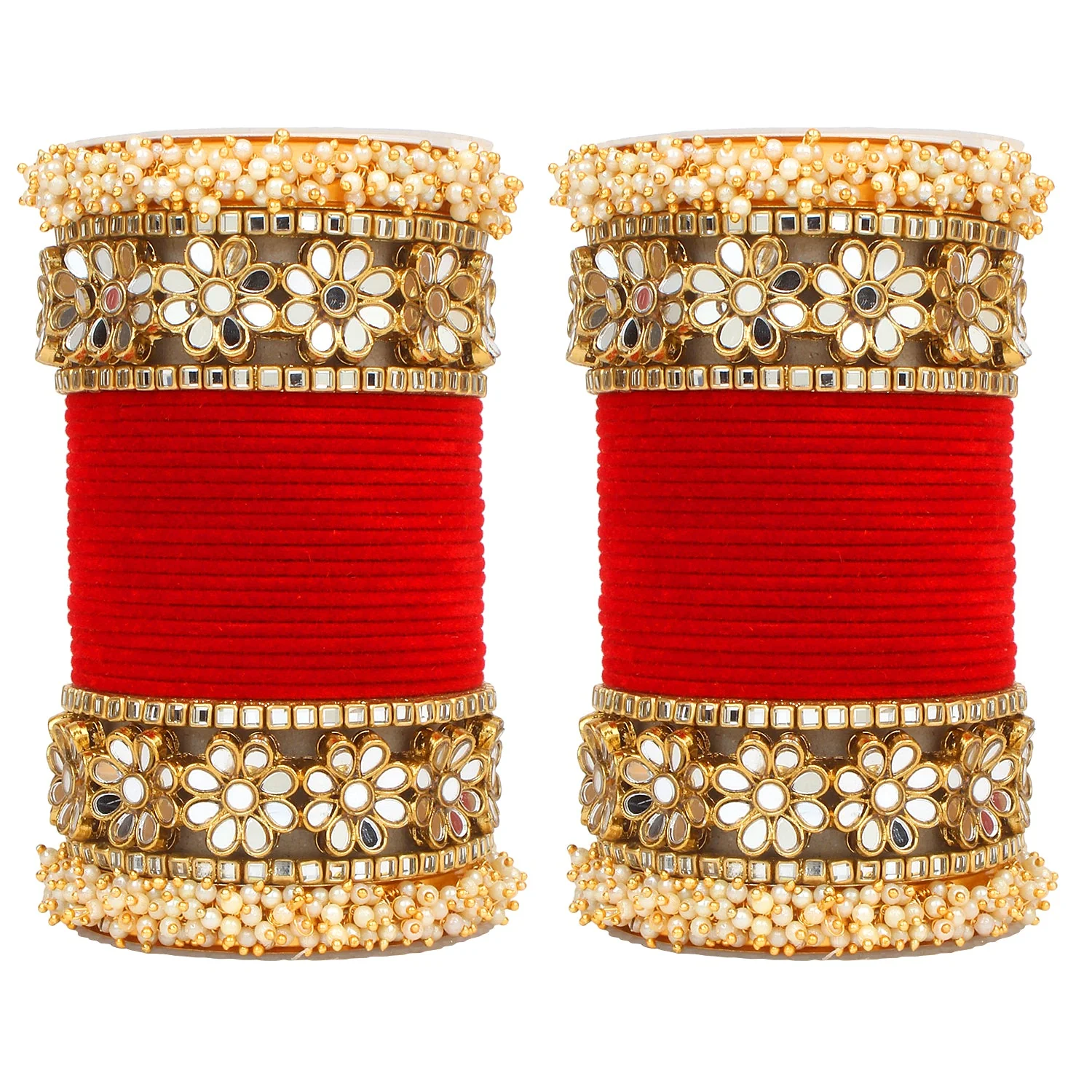 Flower Mirror Bangle Set with Velvet Bangles by Leshya - Image 12
