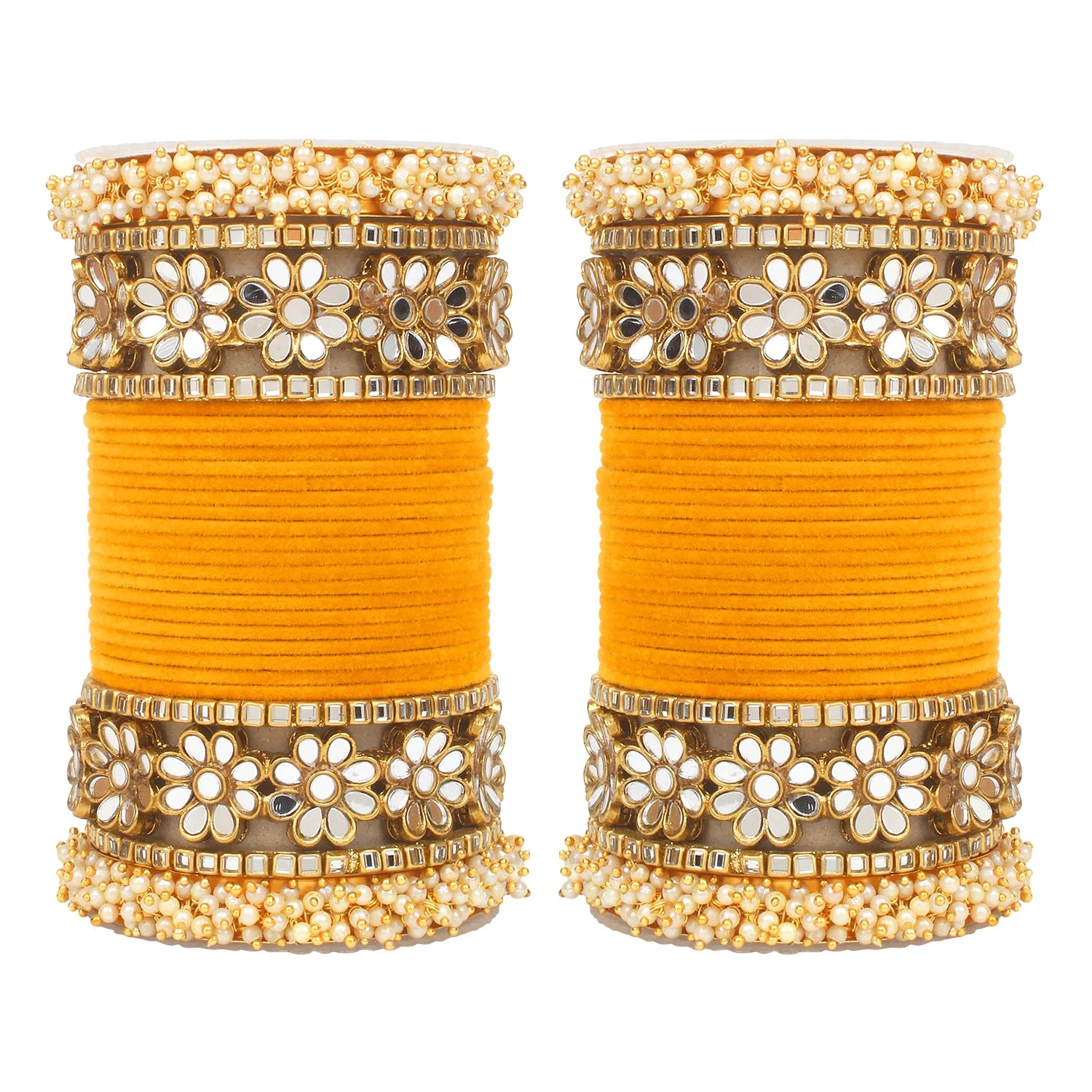Flower Mirror Bangle Set with Velvet Bangles by Leshya - Image 21
