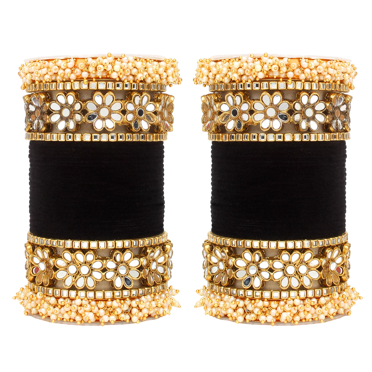 Flower Mirror Bangle Set with Velvet Bangles by Leshya Plus size - Image 11