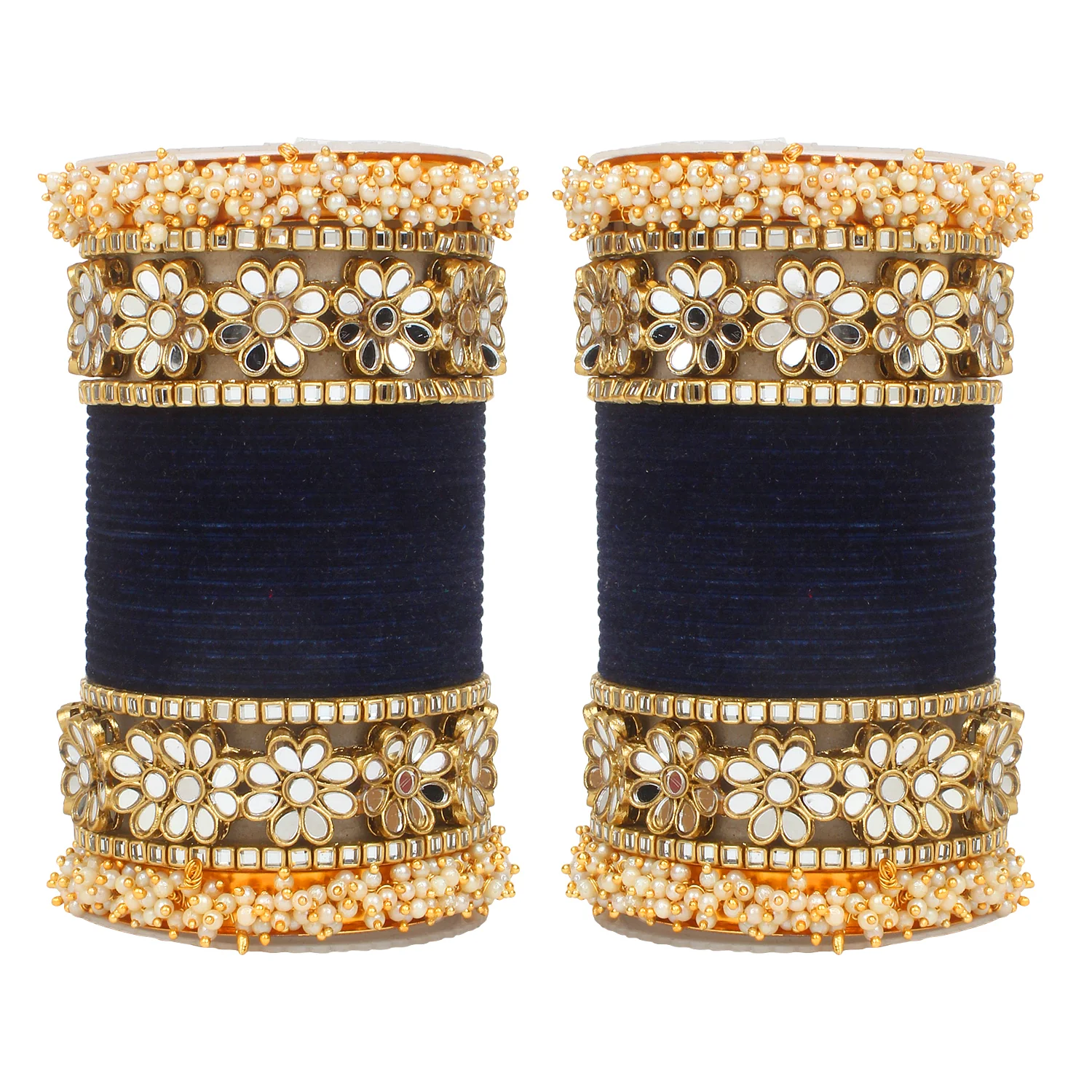 Flower Mirror Bangle Set with Velvet Bangles by Leshya Plus size - Image 15