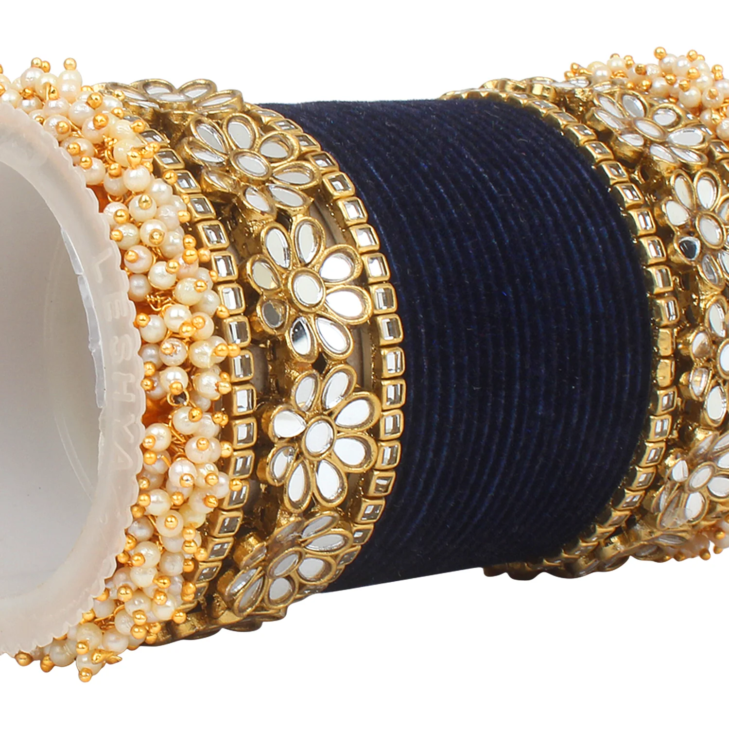 Flower Mirror Bangle Set with Velvet Bangles by Leshya Plus size - Image 16