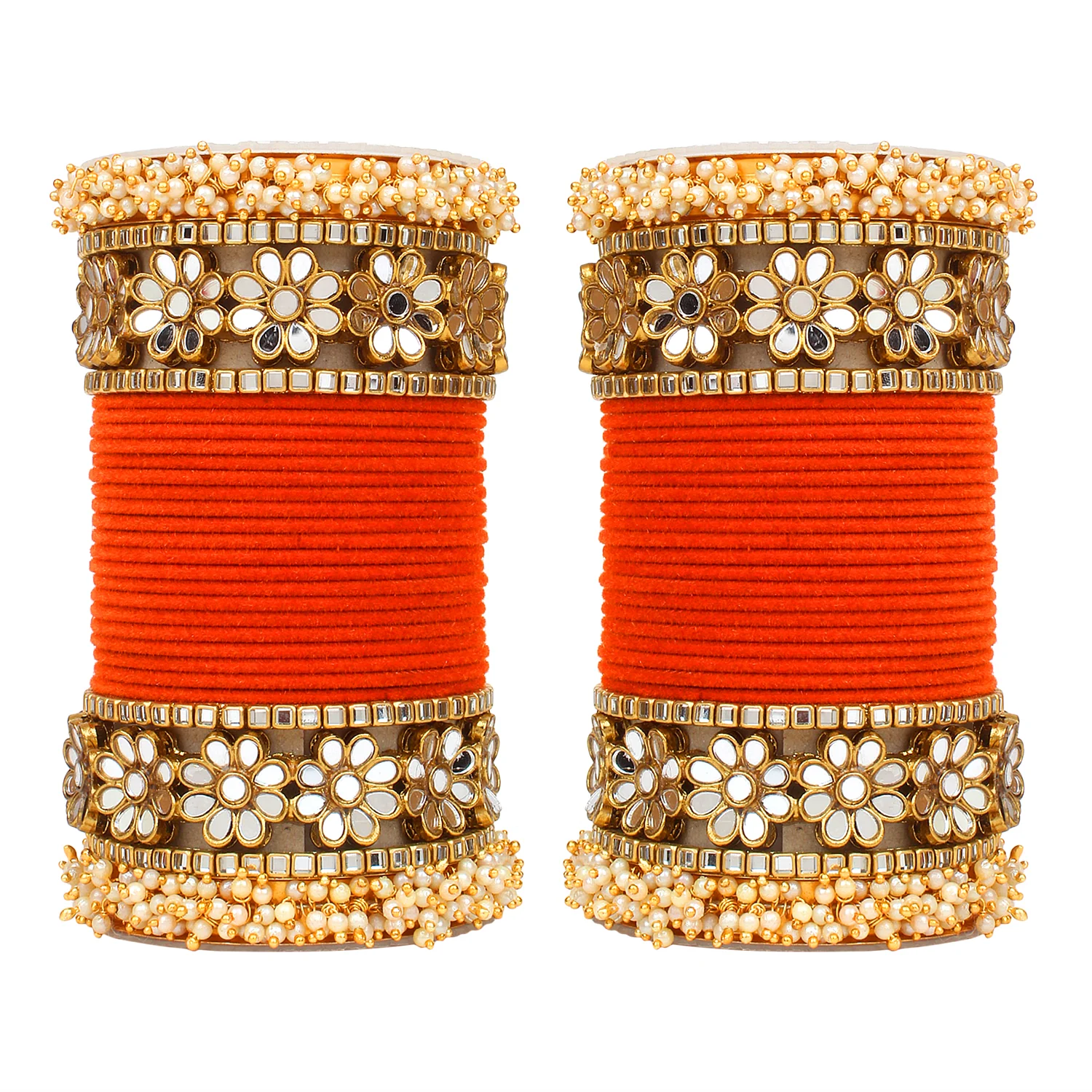 Flower Mirror Bangle Set with Velvet Bangles by Leshya Plus size - Image 9