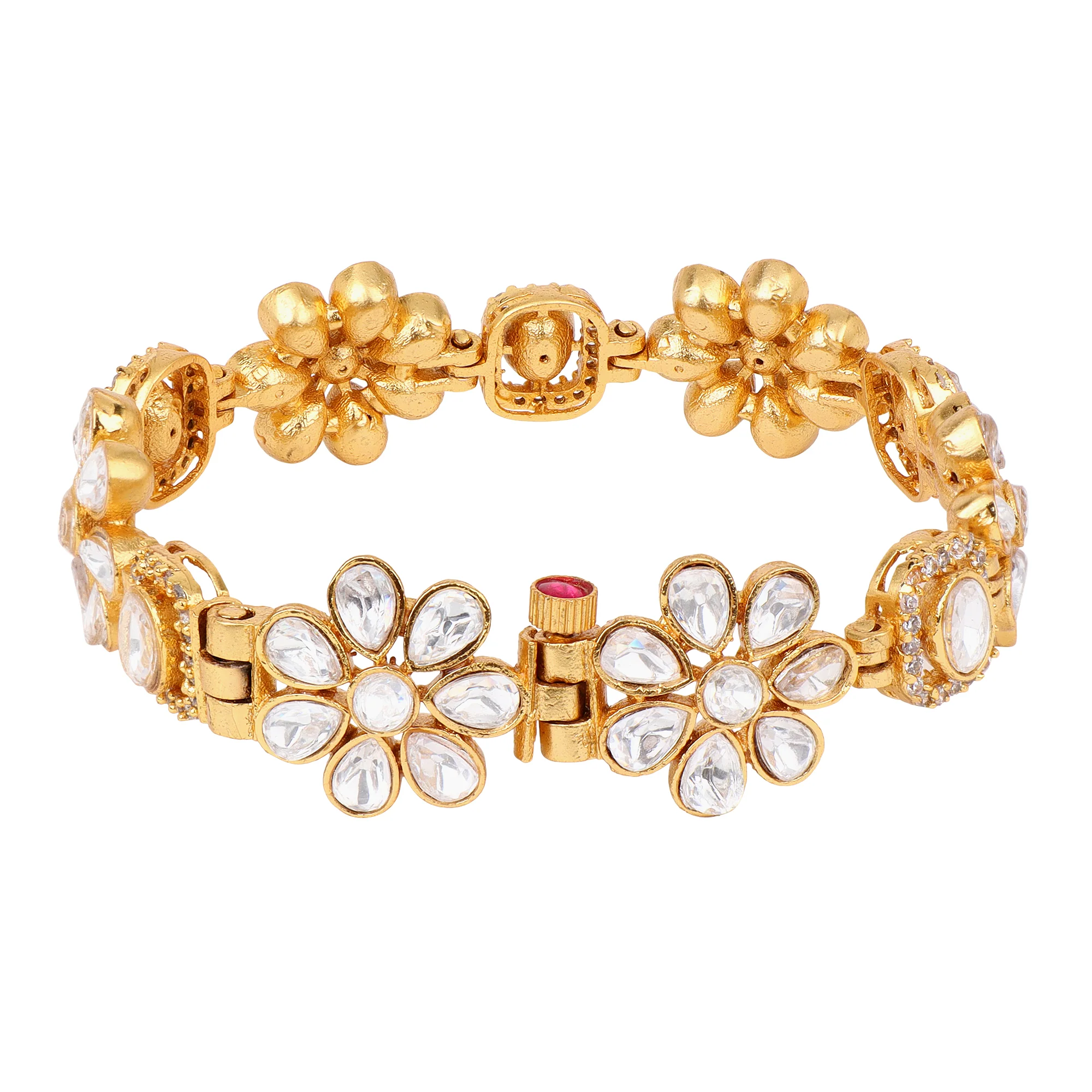 Flower shape Kundan stone chain bracelet - Image 3