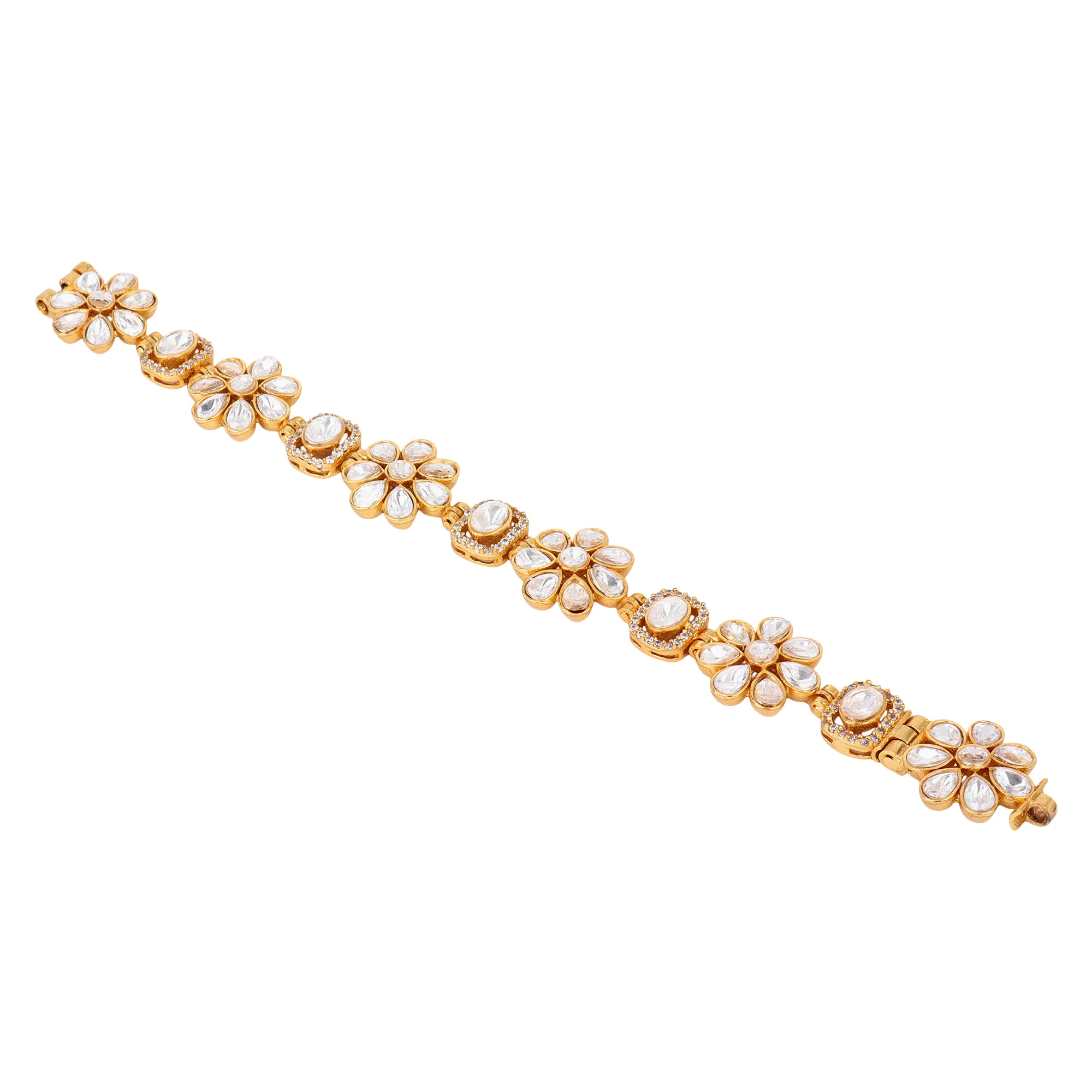 Flower shape Kundan stone chain bracelet - Image 4