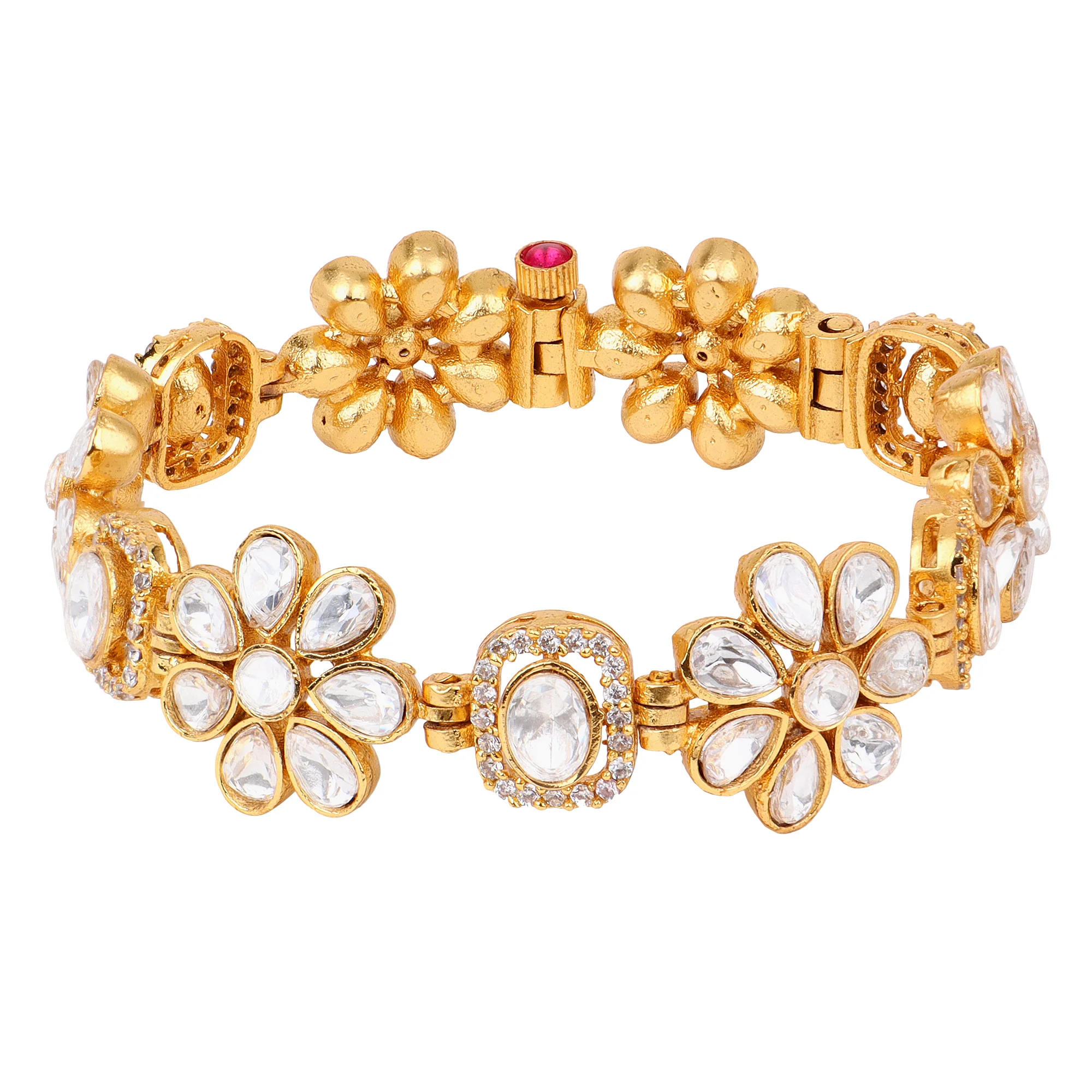 Flower shape Kundan stone chain bracelet - Image 5
