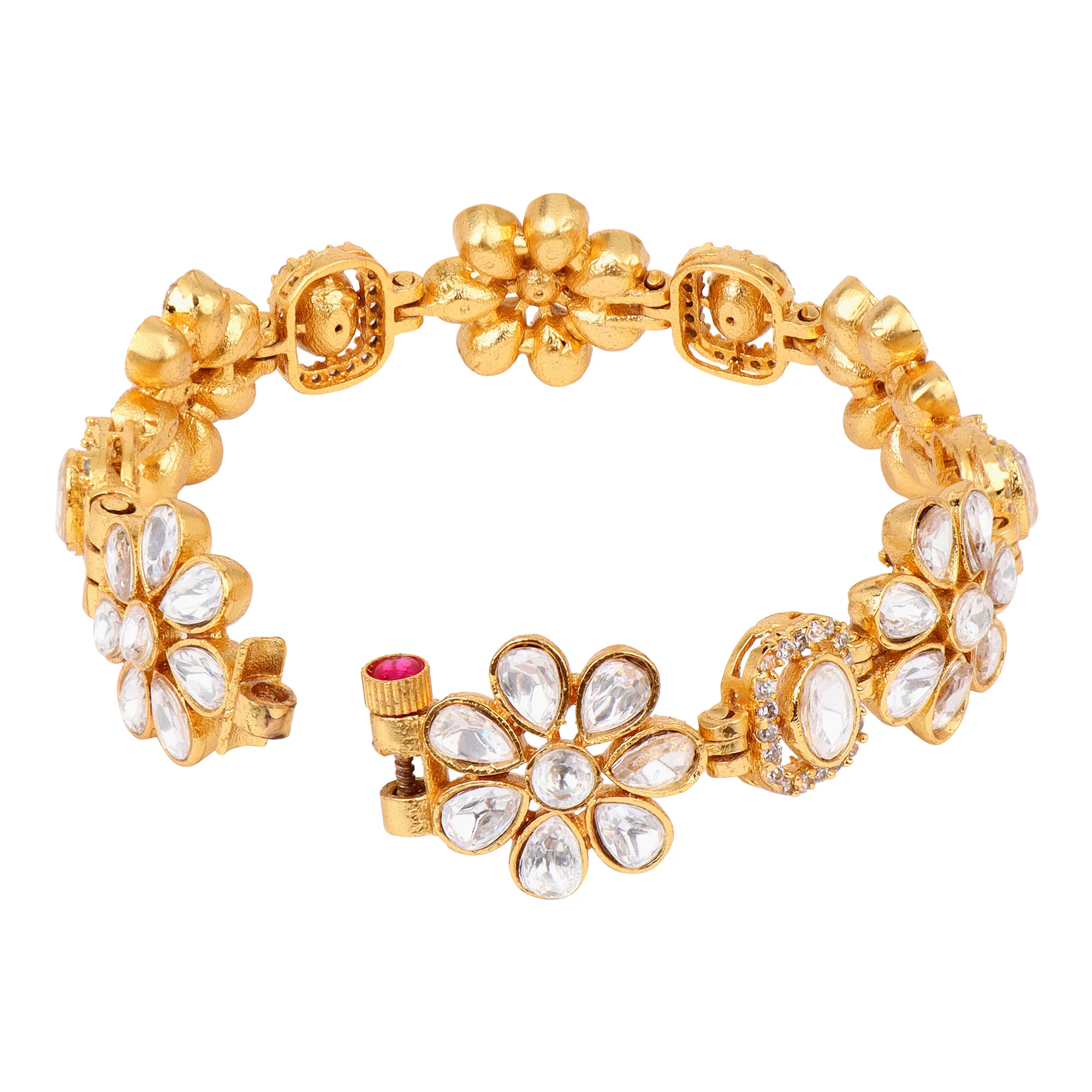Flower shape Kundan stone chain bracelet - Image 6