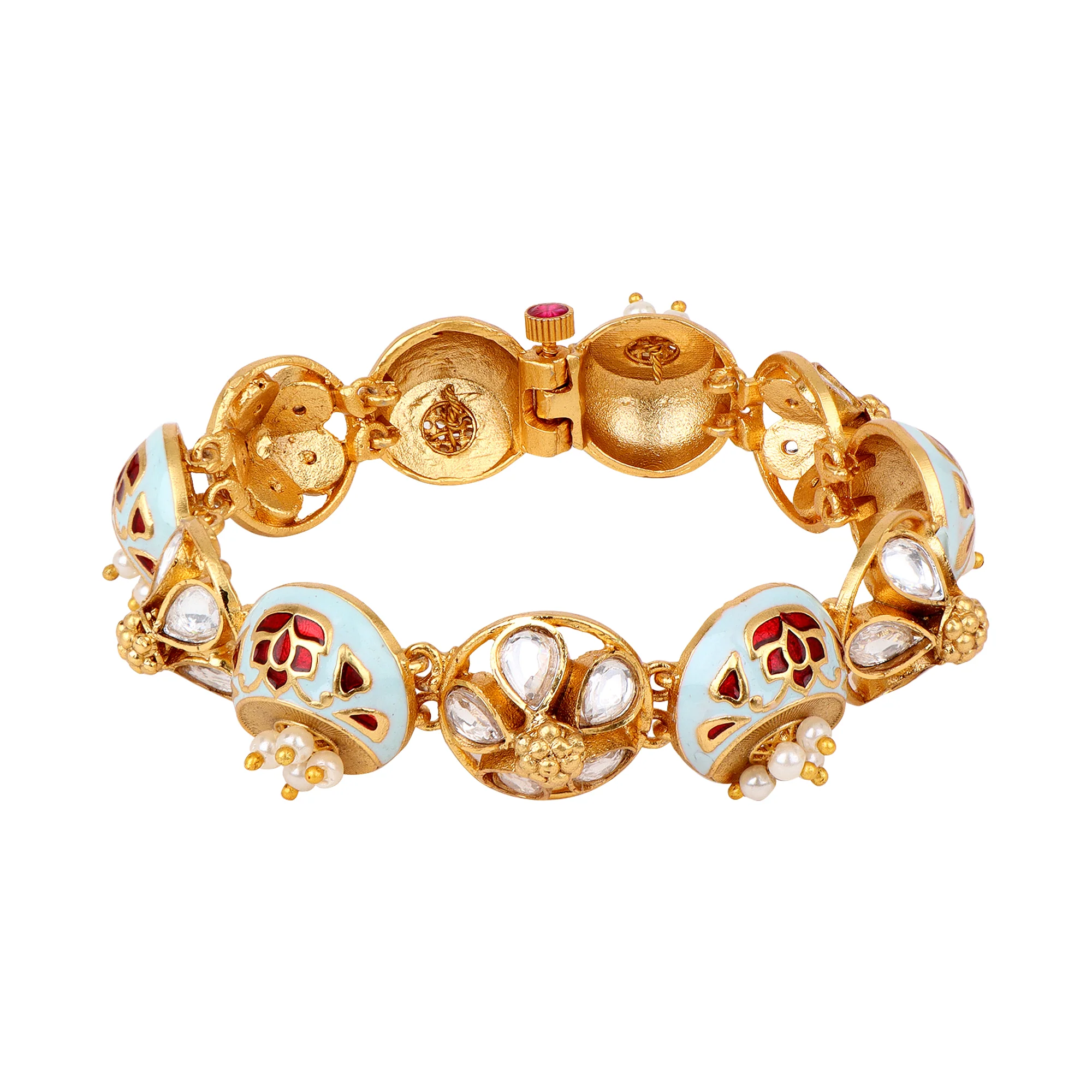 Flower shape Meenakari Kundan stone chain bracelet - Image 3