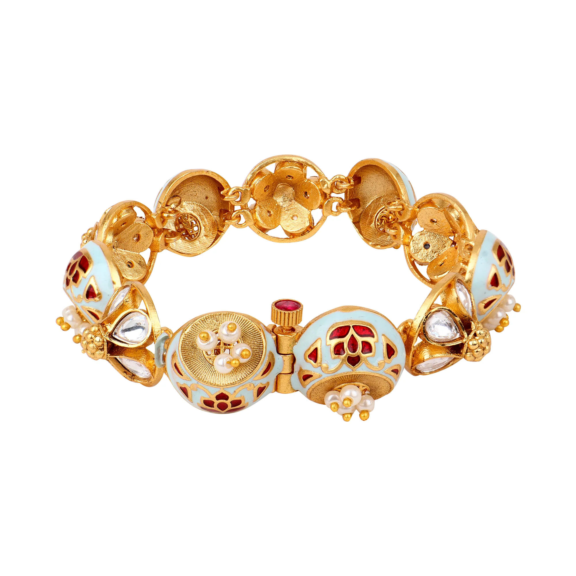 Flower shape Meenakari Kundan stone chain bracelet - Image 4