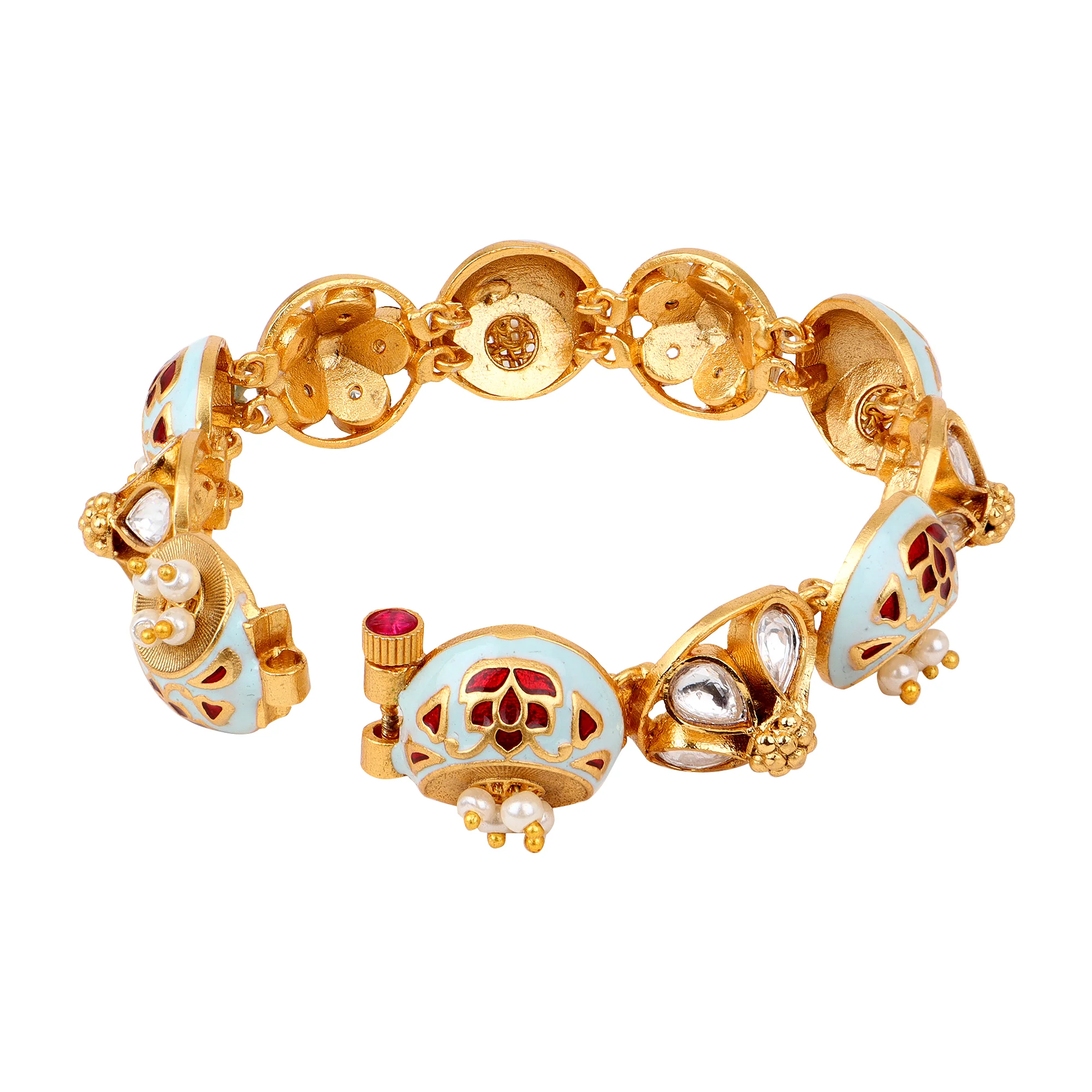 Flower shape Meenakari Kundan stone chain bracelet - Image 5