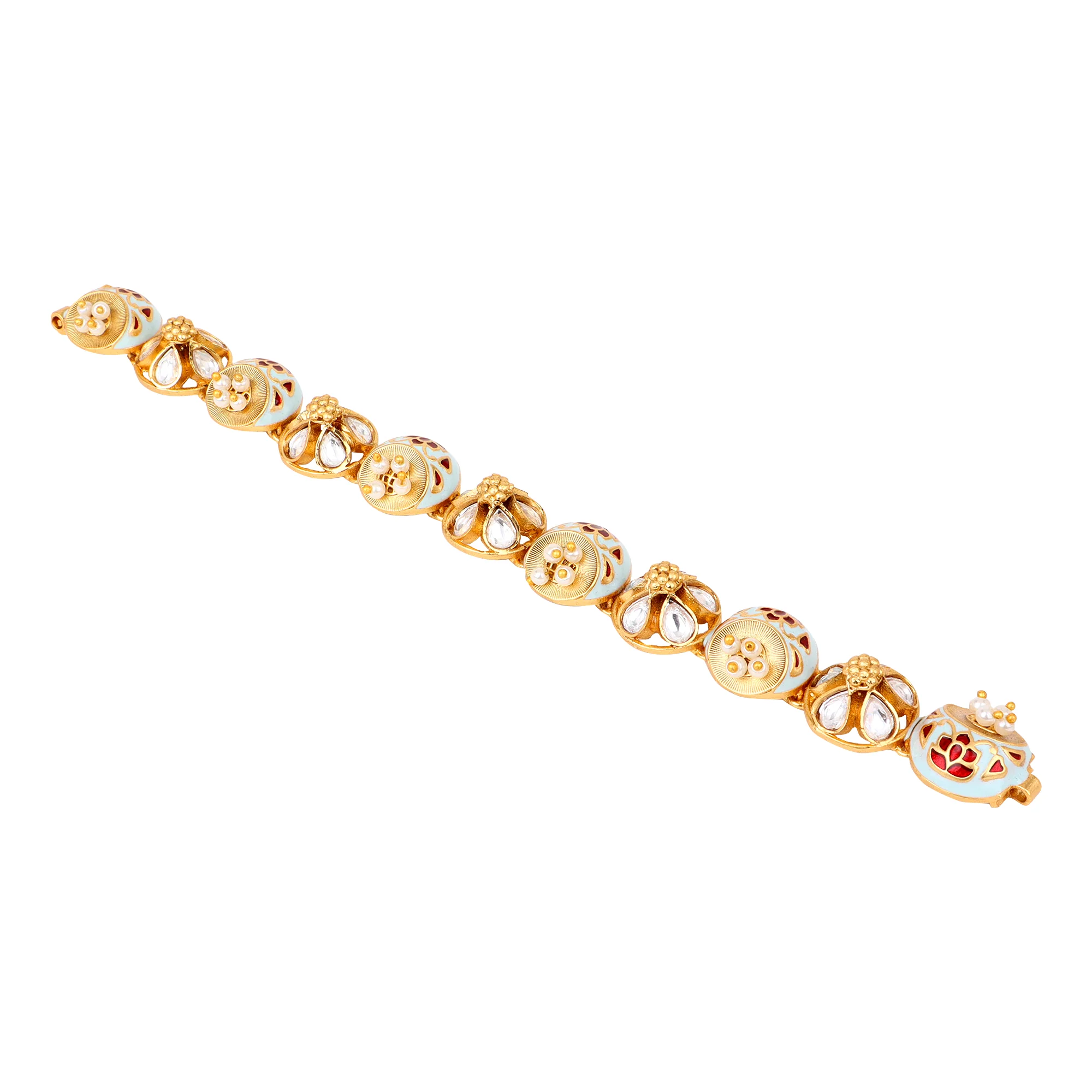 Flower shape Meenakari Kundan stone chain bracelet - Image 6