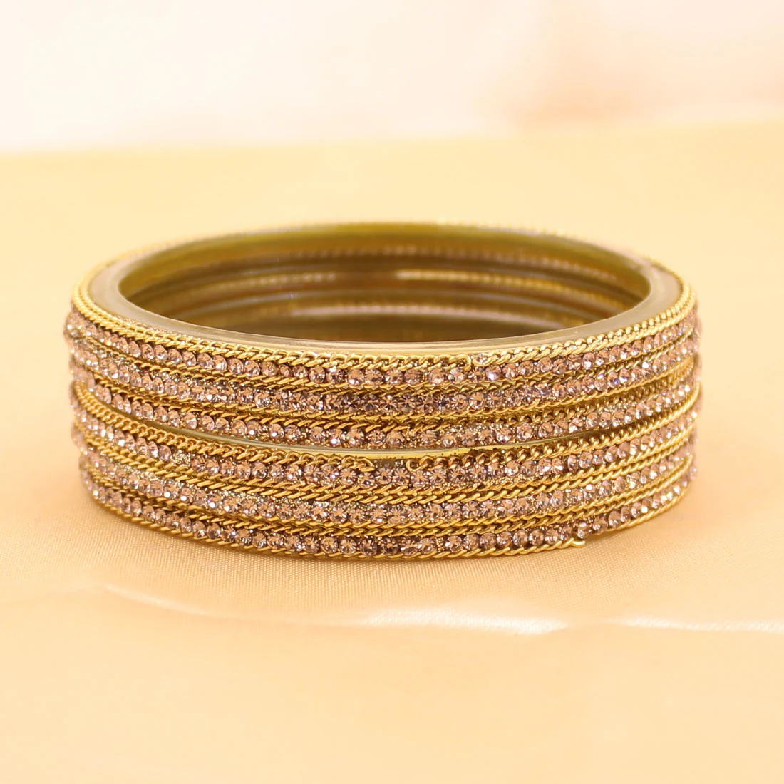 Set of 6 Golden Running Stone Glass Bangles by Leshya - Image 3