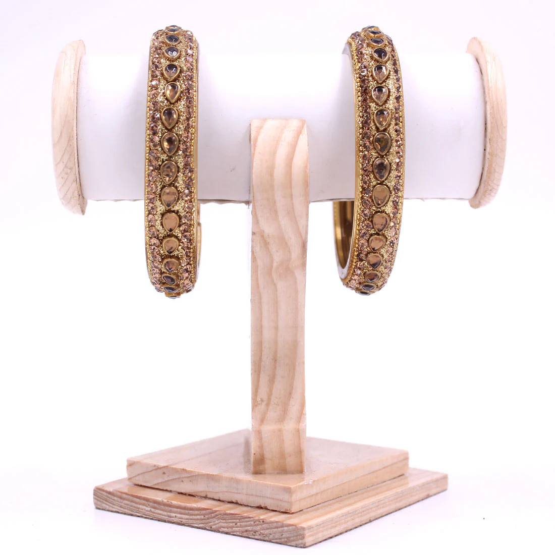 Pair of Golden Running Kundan Glass Bangles by Leshya - Image 2