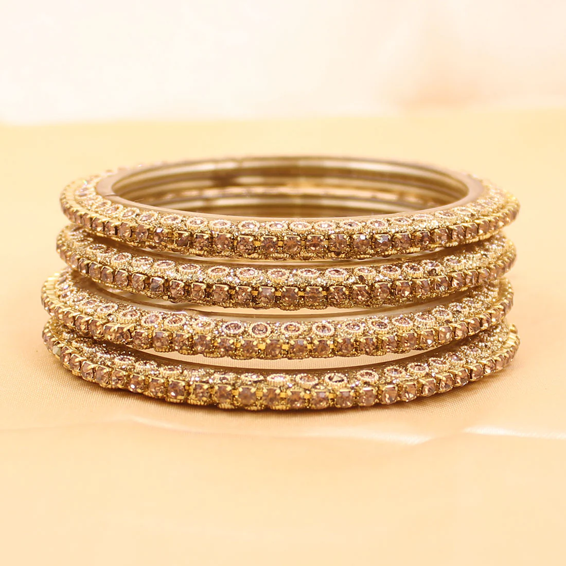 Set of 4 Glass Bangles with Golden Cutting Stone by Leshya - Image 3