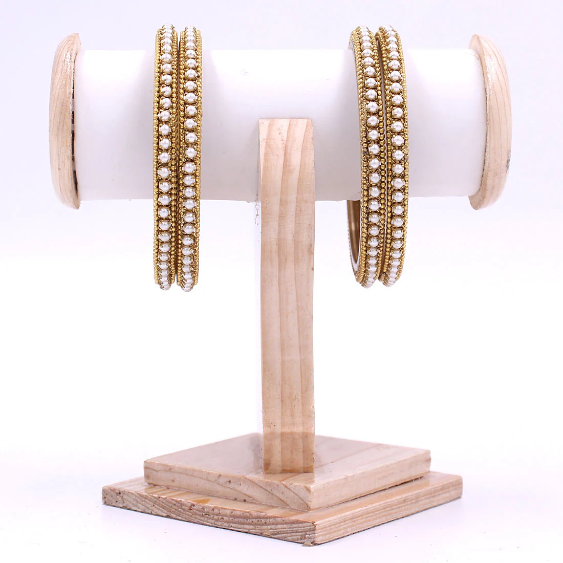 Set of 4 Glass Bangles with Running White Beads by Leshya - Image 2