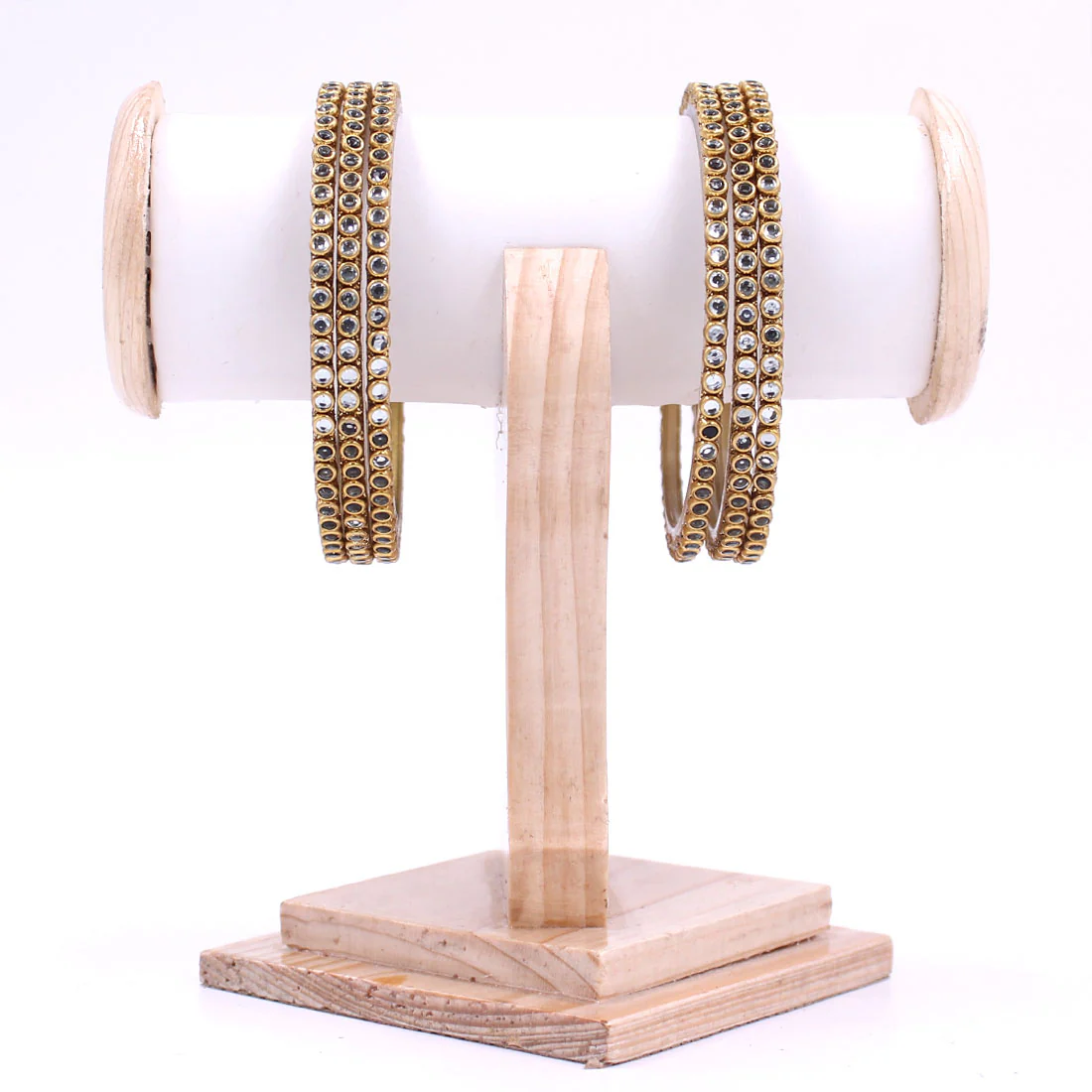 Set of 6 Glass Bangles with Running White Kundan by Leshya - Image 2