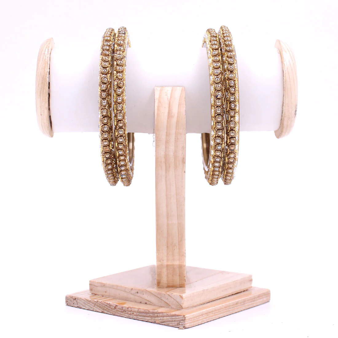 Set of 4 Glass Bangles with Running Golden Kundan by Leshya - Image 2