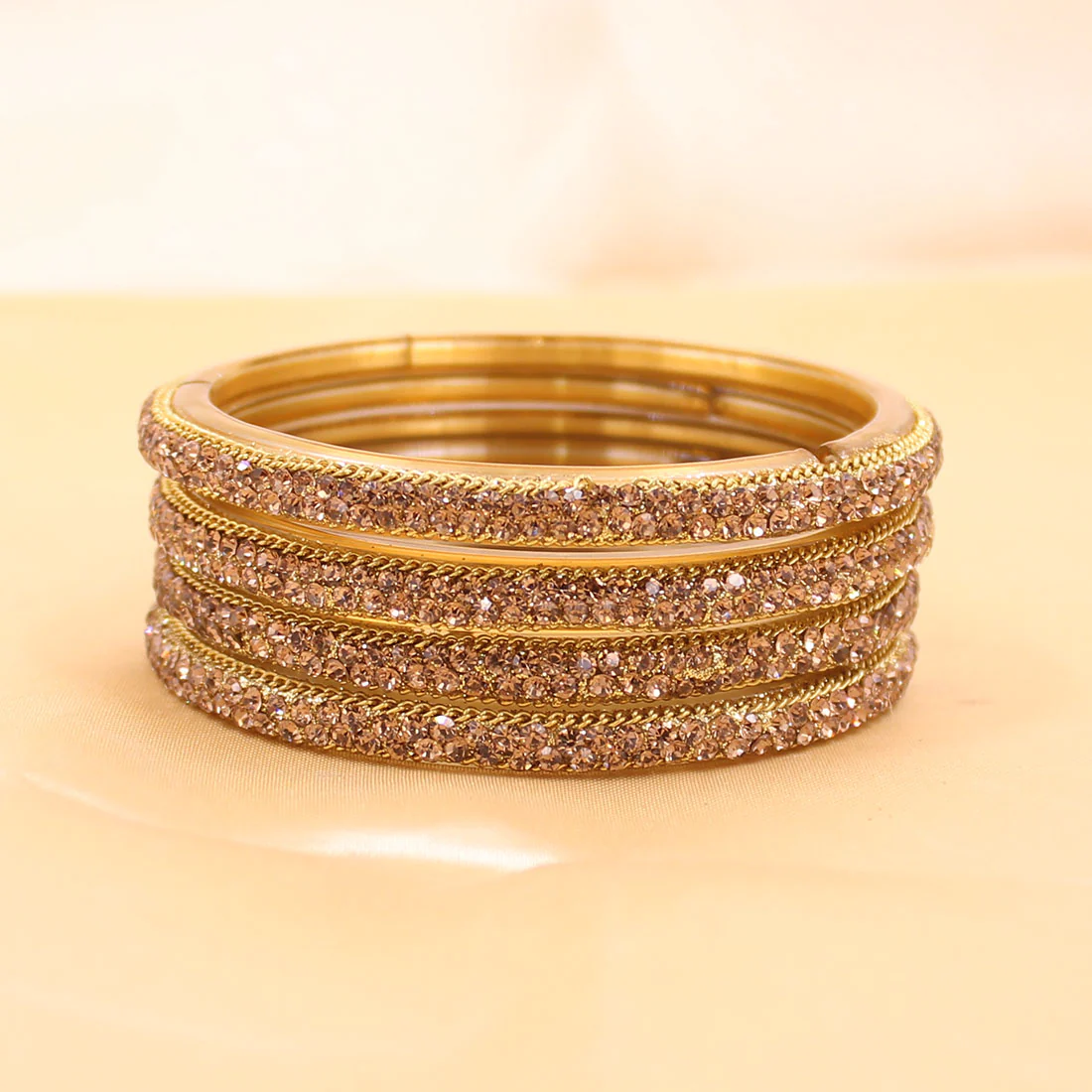 Set of 4 Glass Bracelets with Running Golden Stones by Leshya - Image 3