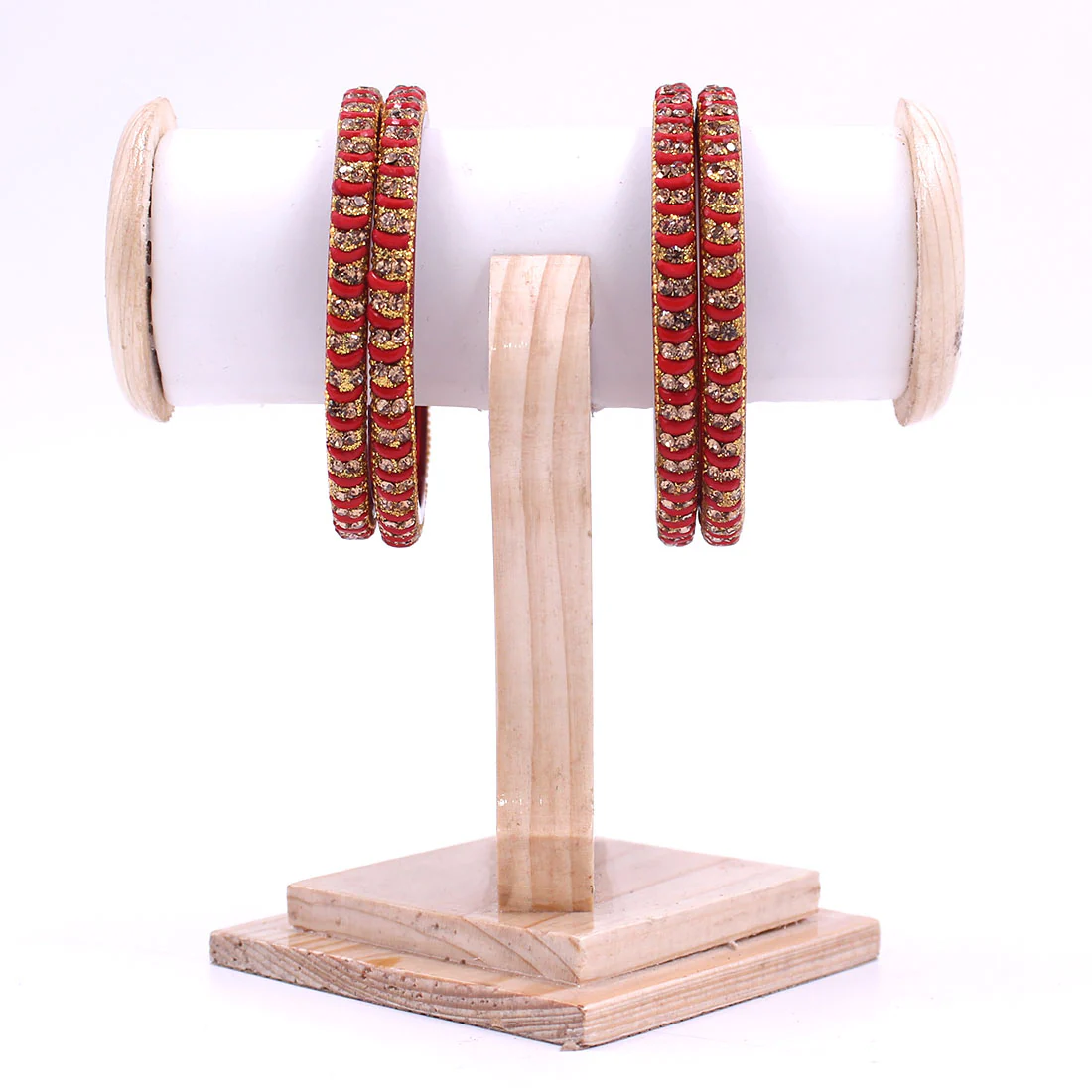 Set of 4 Glass Bracelets with Running Red Stones by Leshya - Image 2